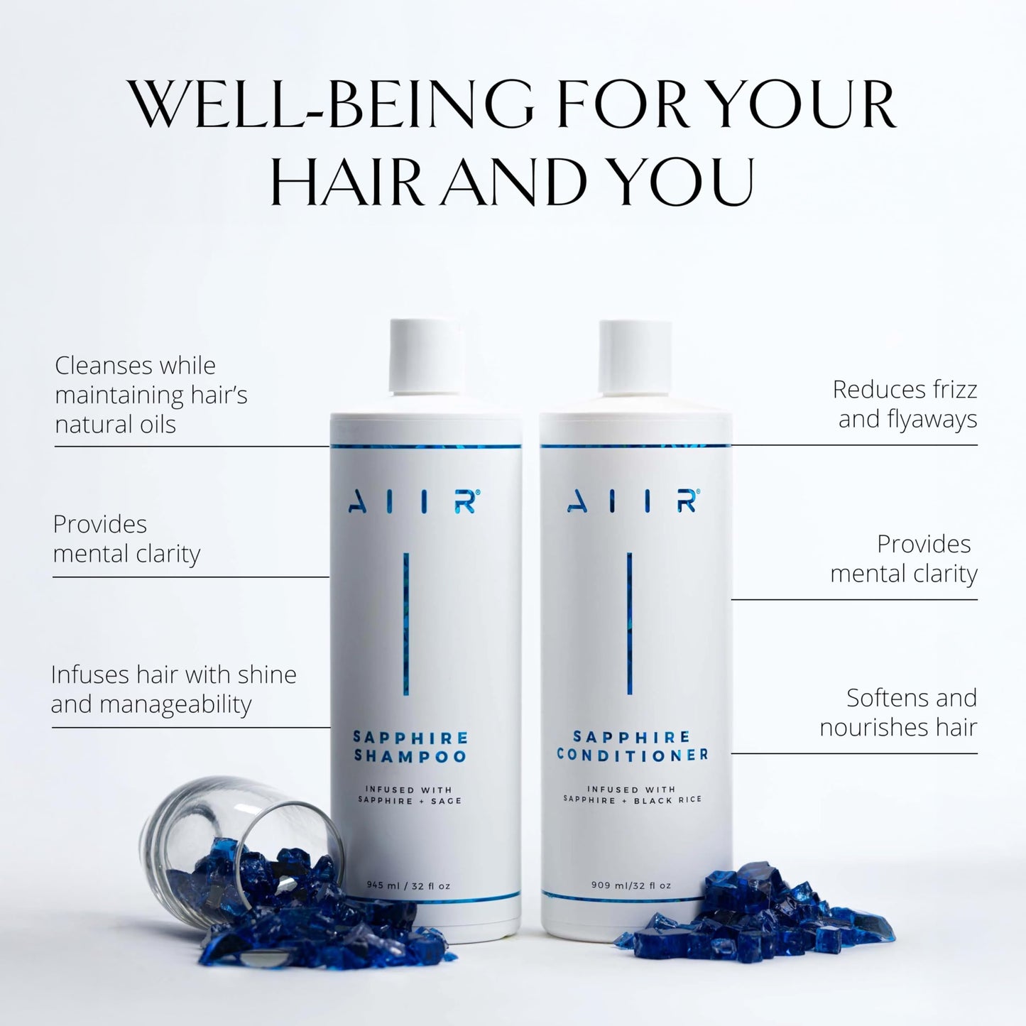 AIIR Sapphire Shampoo and Conditioner - Adding Shine & Softness, Amino Acids Repairs and Strengthens Damaged Hair, Hydrate and Moisturize Dry Brittle