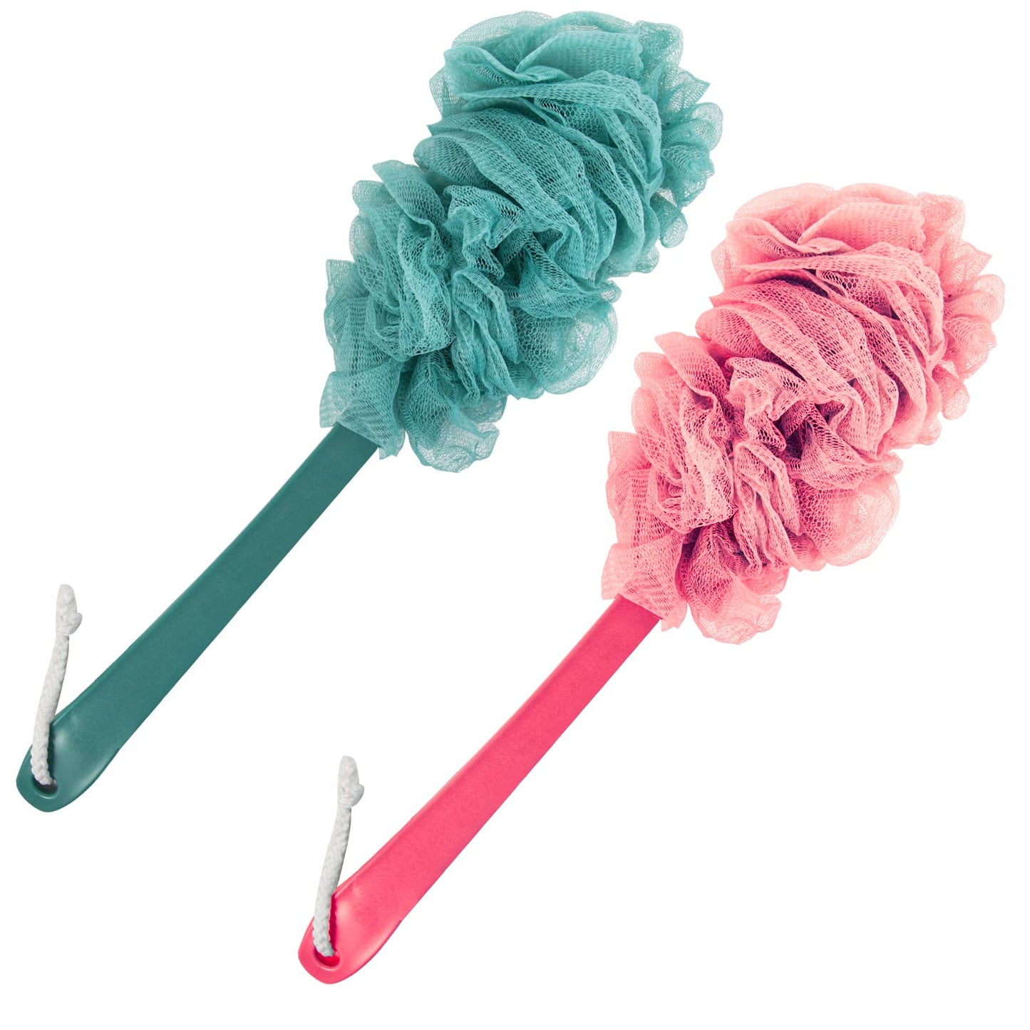 Evmliy 2Pack Back Scrubber for Shower, Loofah Sponge Brush Exfoliating Body, Long Handle Scrub Brush for Shower with Loofah on a Stick for Back Use