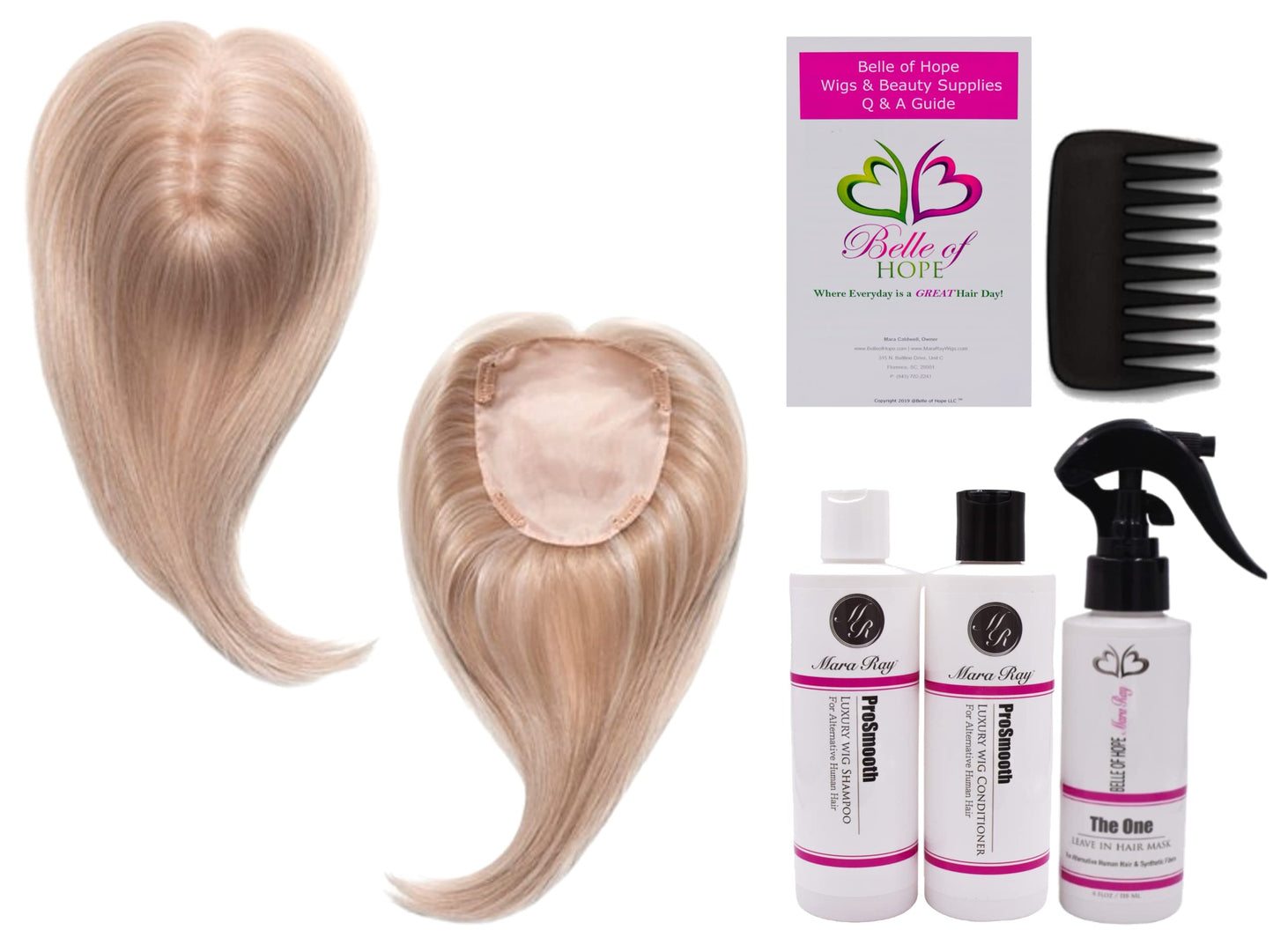 ADD-ON TOP Human Hair/HF Synthetic Blend Topper by Envy, 6PC Bundle: Topper, 4oz Mara Ray Luxury Shampoo, Conditioner, & The One Hair Mask, Wide Tooth