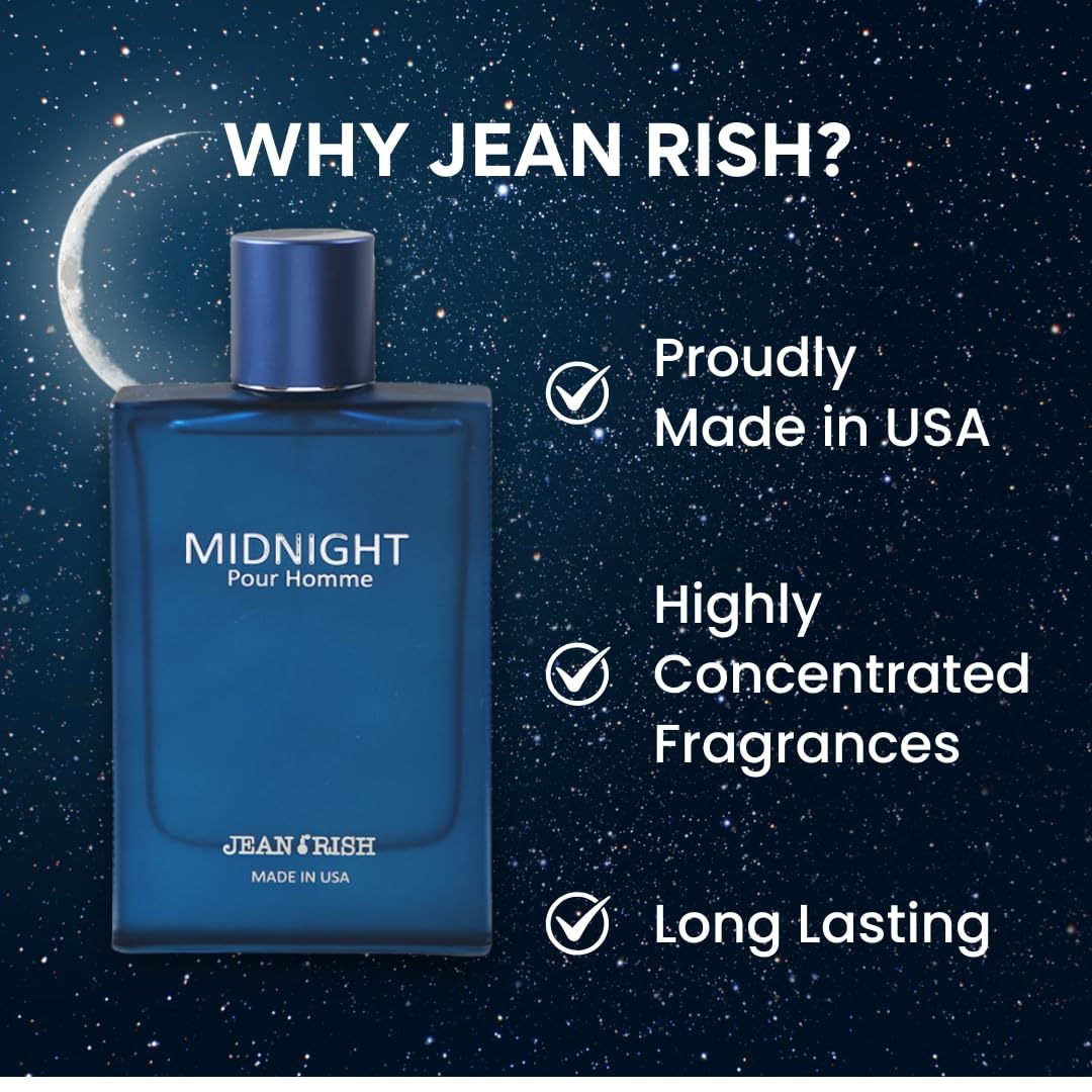 Jean Rish Midnight Pour Homme Perfume for Men Eau De Toilette, Long-Lasting Luxury Fragrance, Made In USA - Bergamot, Lavender, Patchouli, Amber, Musk Beauty & Personal Care Jean Rish