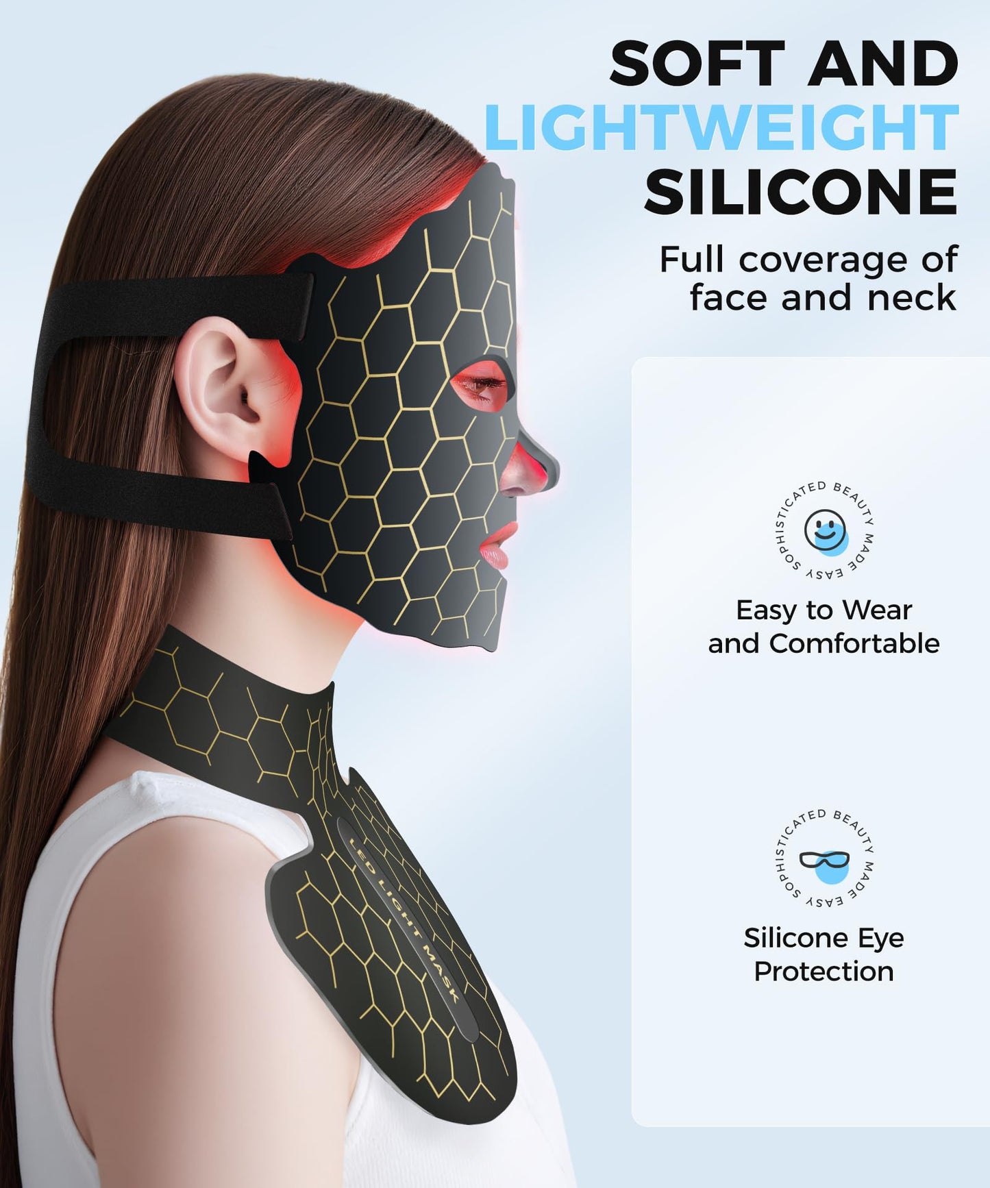 Yahi Red Light Therapy Mask for Face & Neck, 7-in-1 LED Light Therapy Mask with 850nm NIR, Lightweight Portable for Home & Travel, Rechargeable
