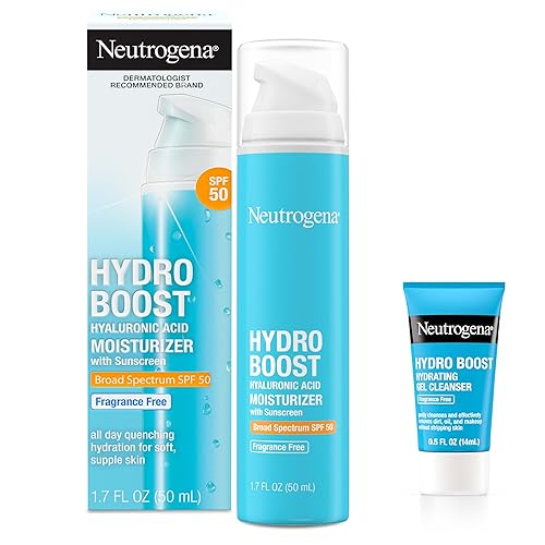 Neutrogena Hydro Boost Hyaluronic Acid Hydrating Face Moisturizer With SPF 50, Fragrance Free Facial Moisturizer, 1.7 fl. oz, & Trial Size Hydro Boost