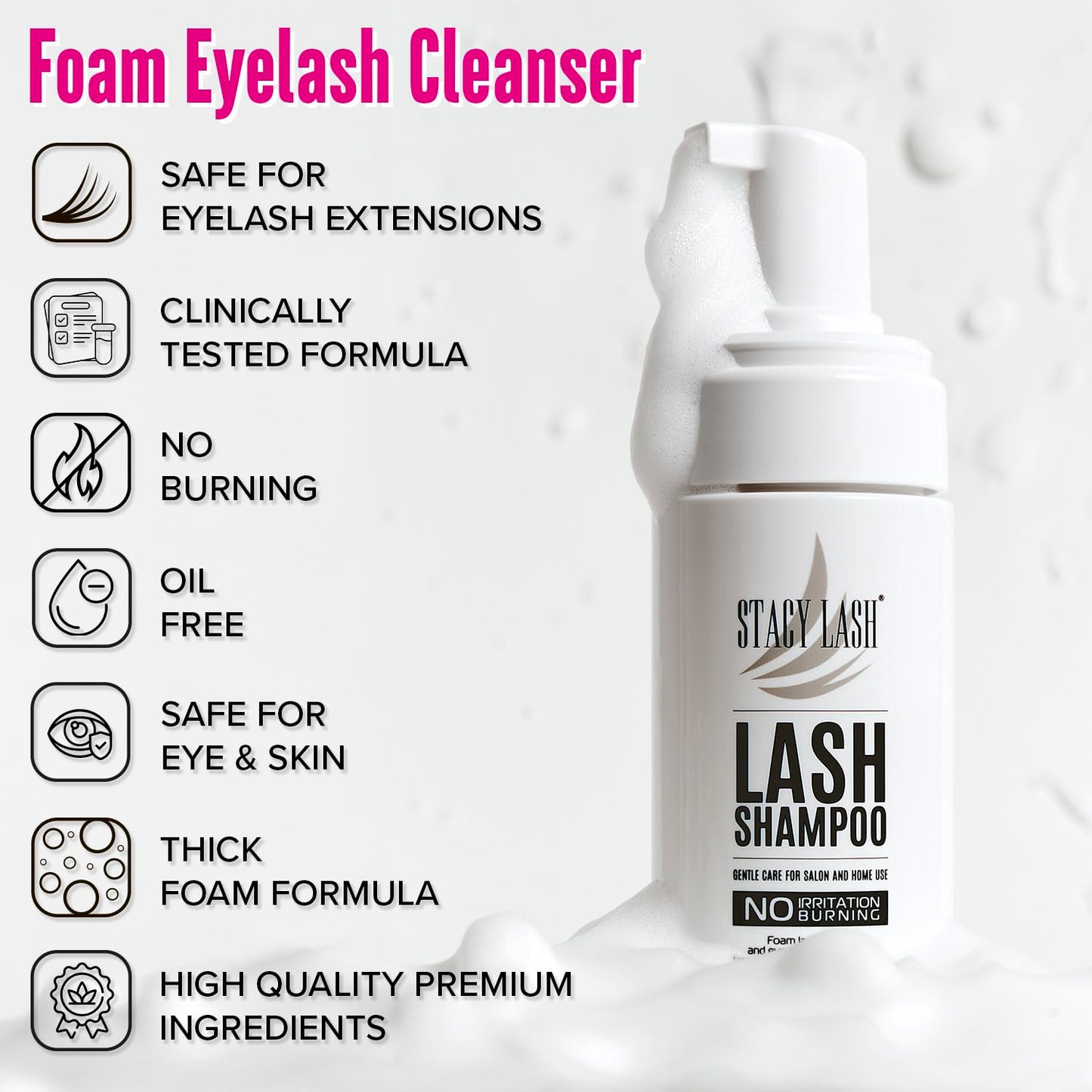 STACY LASH Lash Shampoo 50ml Kit Korean Makeup Remover with Eye Lash Spoolies & Rinse Bottle & Cleansing Pad & Brush for Eyelash Extensions & Clusters Beauty and Personal Care STACY LASH