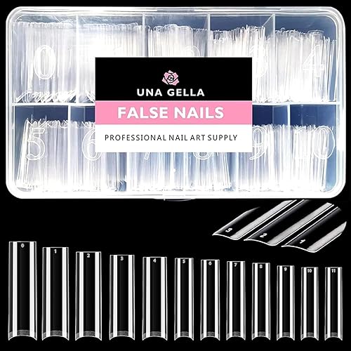 UNA GELLA No C Curve Nail Tips 504 PCS Extra Long XXL Tapered Square Nail Tips Half Cover Nails tips Straight Shape For French Acrylic Nails False