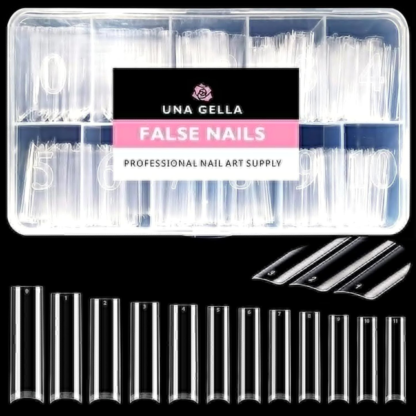 UNA GELLA No C Curve Nail Tips 504 PCS Extra Long XXL Tapered Square Nail Tips Half Cover Nails tips Straight Shape For French Acrylic Nails False