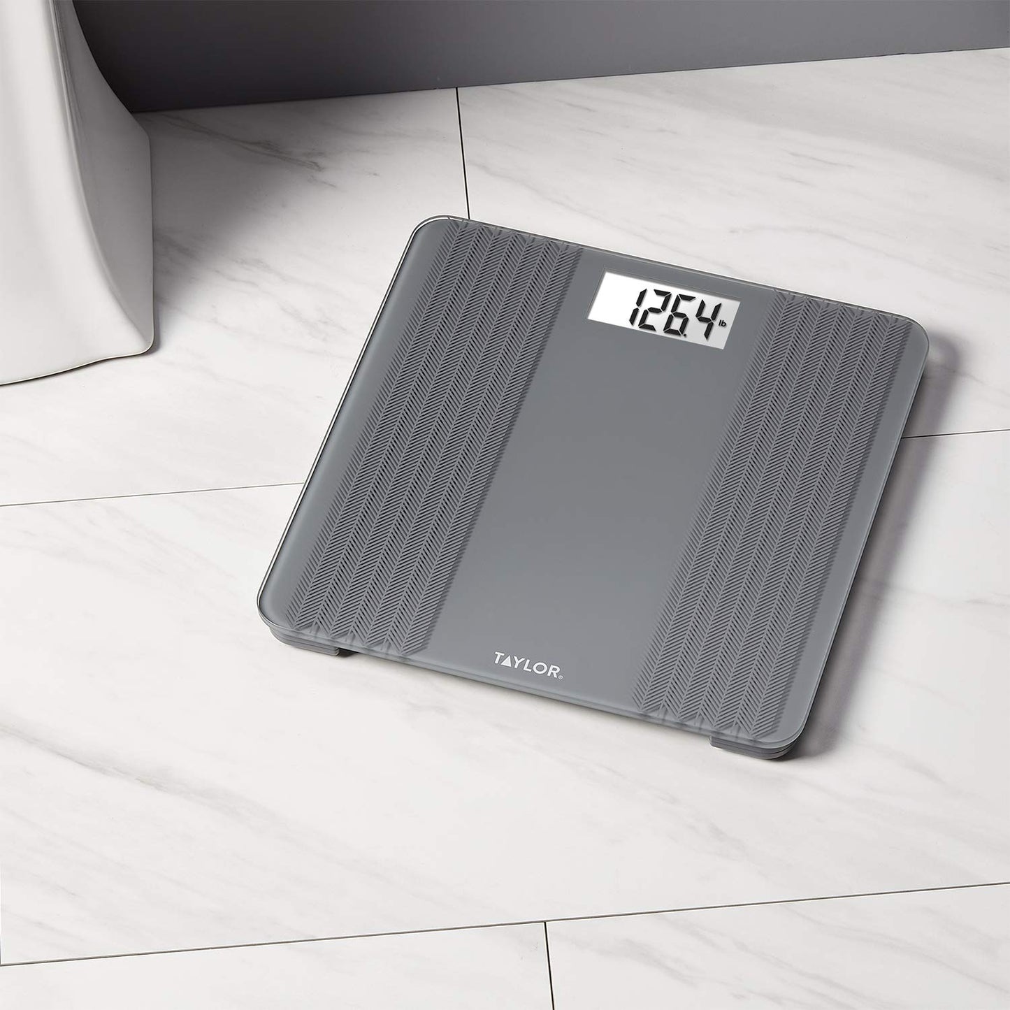 Taylor Glass Textured Paint Herringbone Design Digital Bathroom Scale, Gray, 5273274