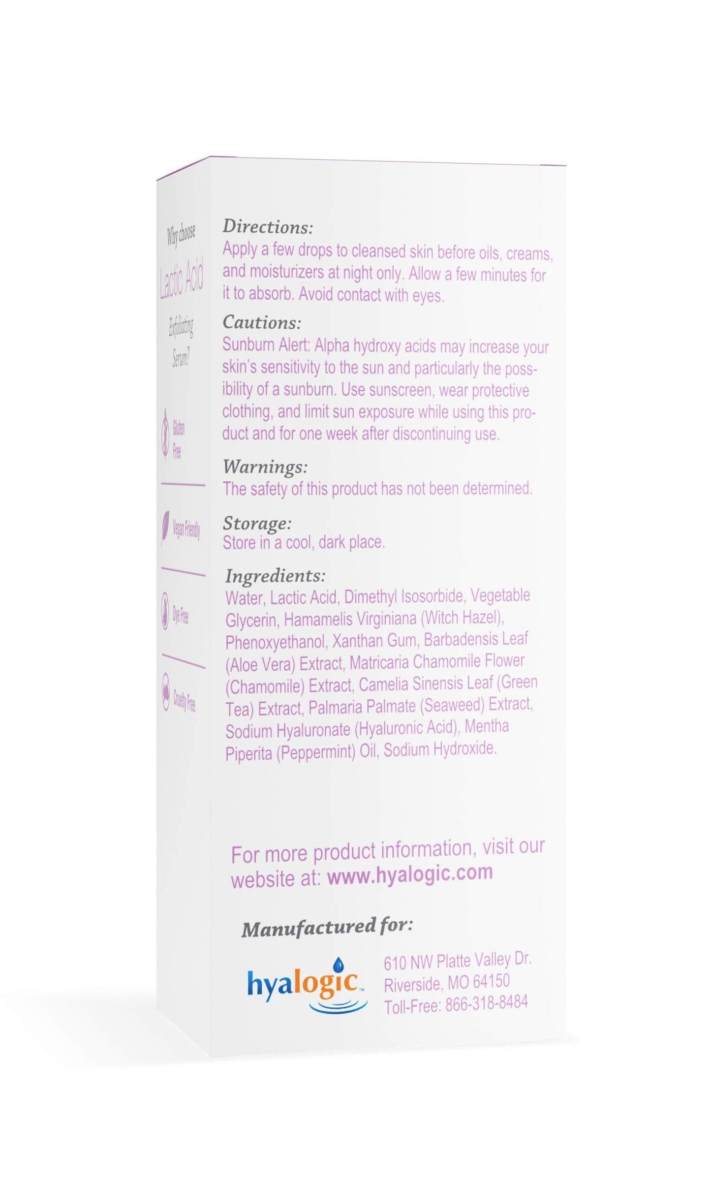 Hyalogic Lactic Acid 10% Serum for Face with Hyaluronic Acid & Essential Oils - Non-Abrasive Face Exfoliant- For Clearer & Radiant Skin (1 fl. oz.)