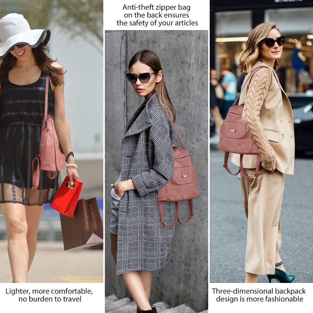 ROOSALANCE Backpack Purse for Women, Women Leather Back pack Purse Waterproof Anti-theft Shoulder Bags Handbags