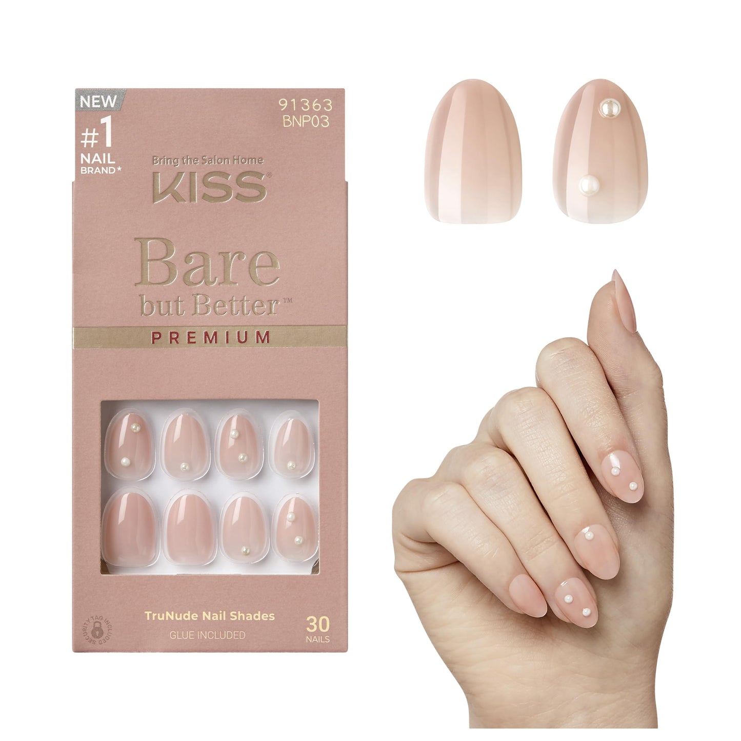 KISS Bare But Better, Press On Nails, Nail glue included, 'Slay', Light Nude, Short Size, Almond Shape, Includes 30 Nails, 2G Glue, 1 Manicure Stick Beauty & Personal Care KISS