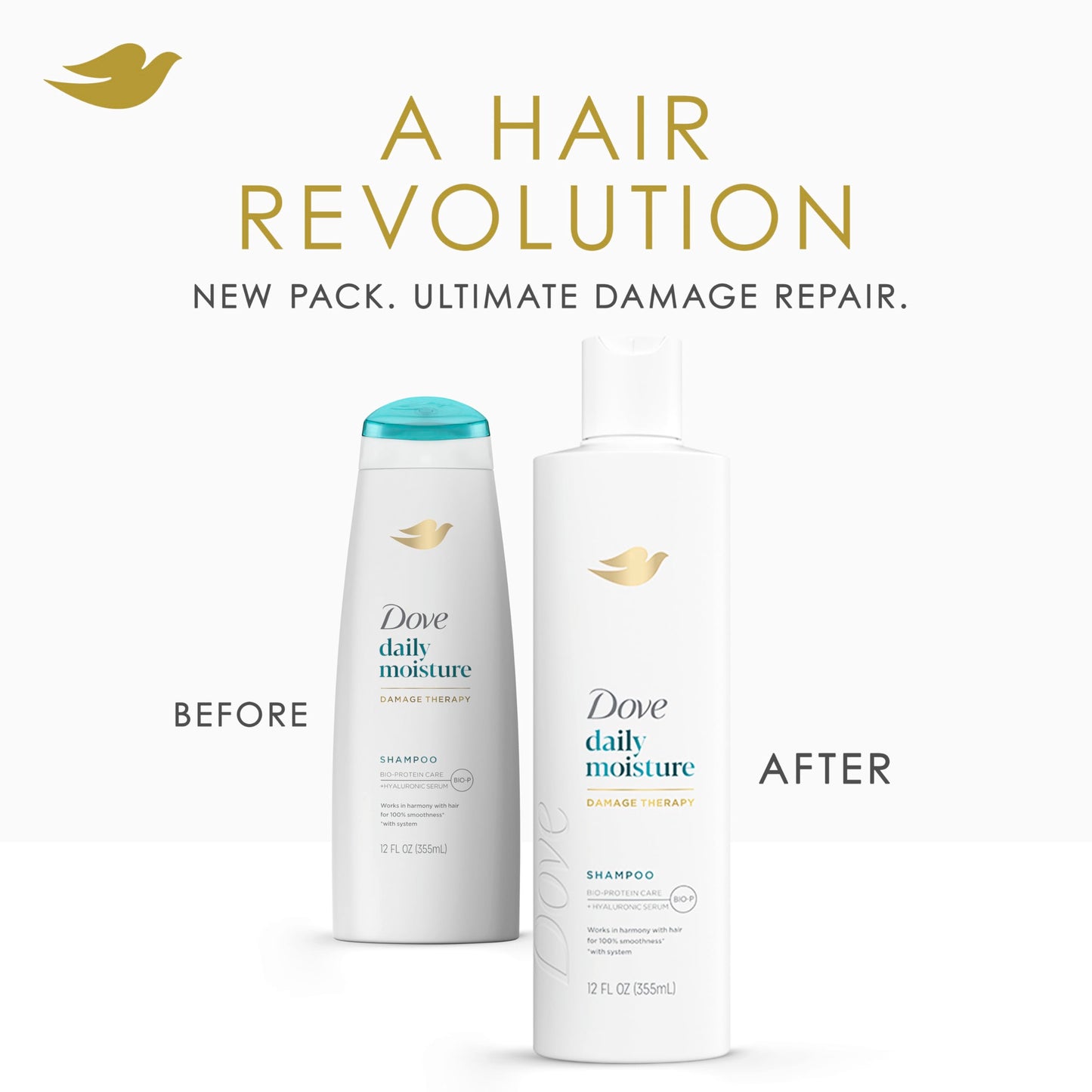 Dove Damage Therapy Shampoo Daily Moisture for Dry Hair with Bio-Protein Care Technology and Hyaluronic Serum 12 Fl Oz