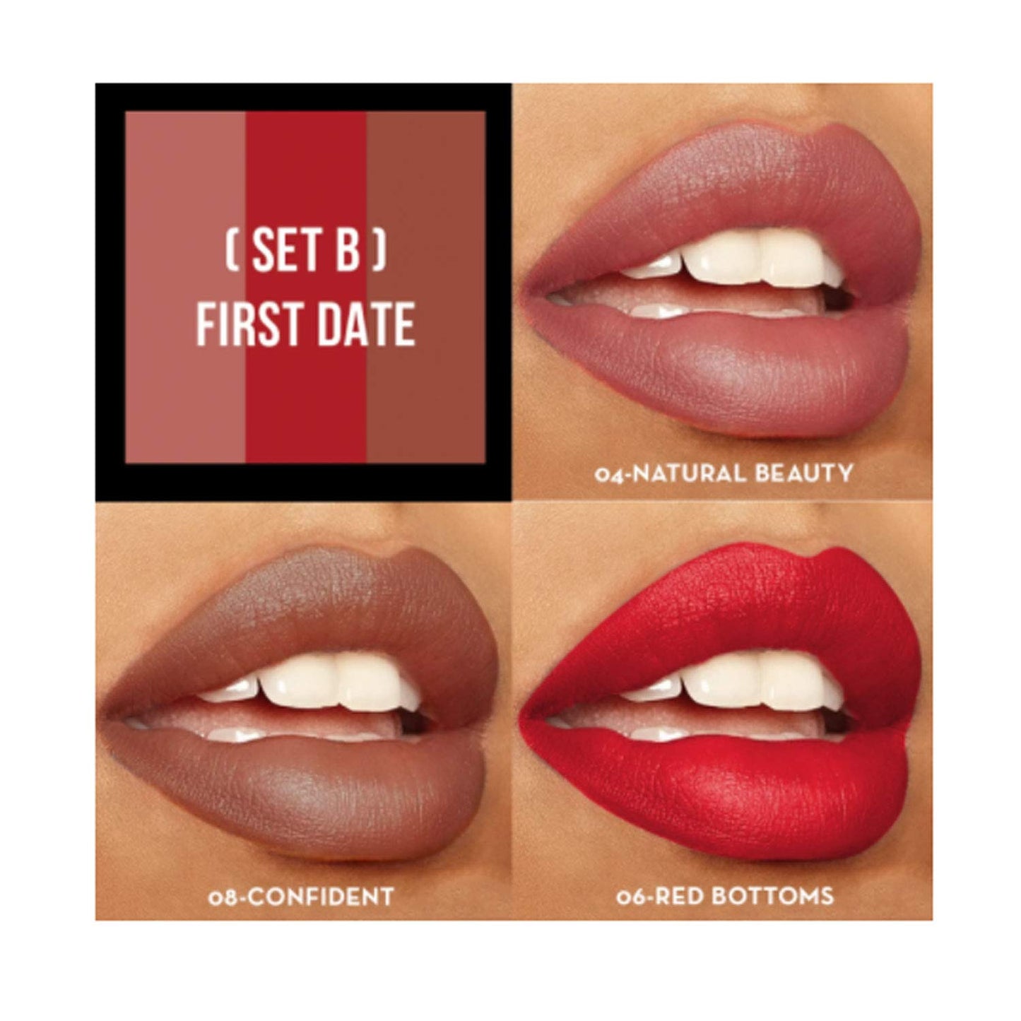 Italia Deluxe 3 pcs of Satin Lipstick First Date Sexy Trio 192 Set #B Natural Red Brown High Quaility Lip Stick + Free ZipBag