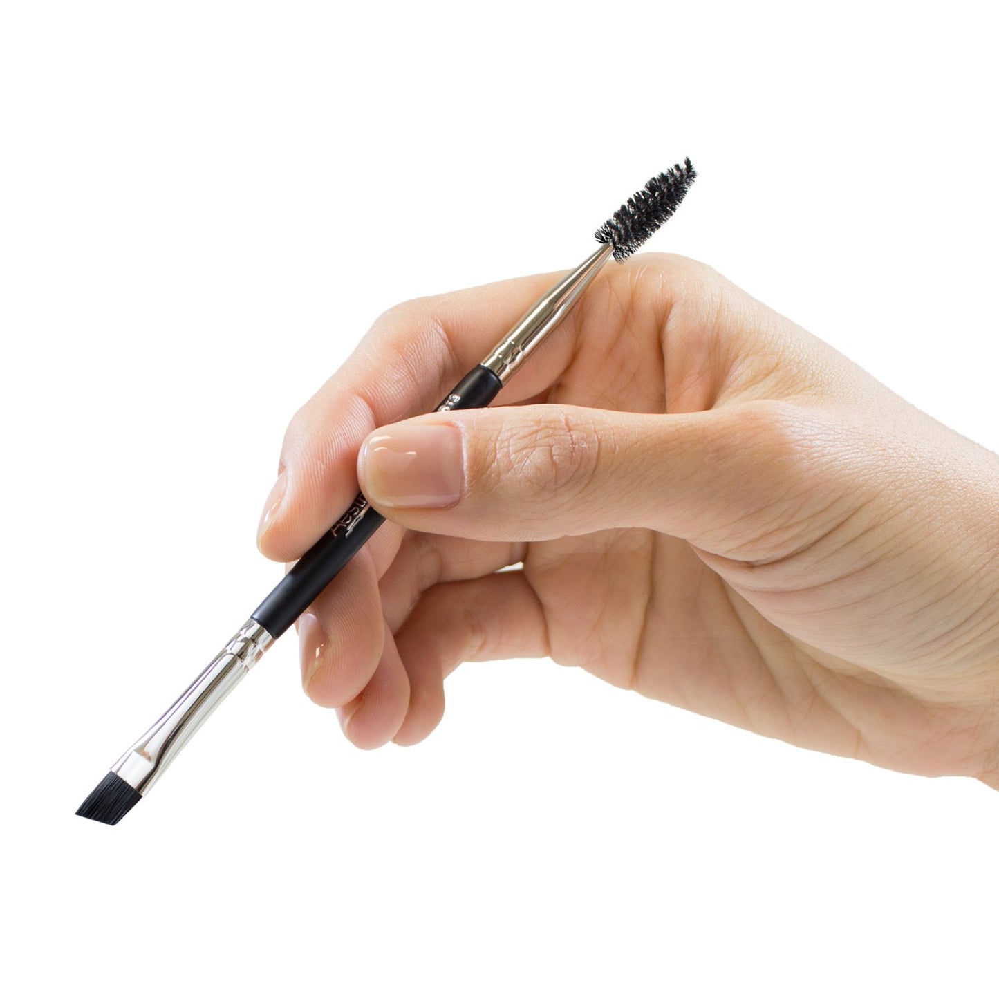 Aesthetica Pro Series Double Ended Eyebrow Brush & Spoolie - Angled Brow Brush for Precision Application & Blending of Eye Brow Powders, Waxes & Gels