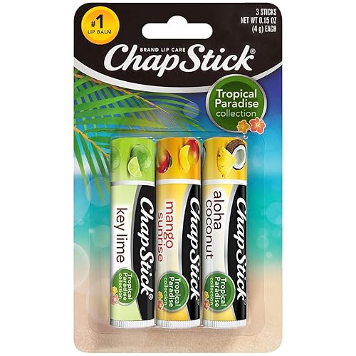ChapStick Lip Care Set, Tropical Paradise Collection 3-Pack - Mango Sunrise, Key Lime & Aloha Coconut Lip Balm, 0.15 Oz Ea