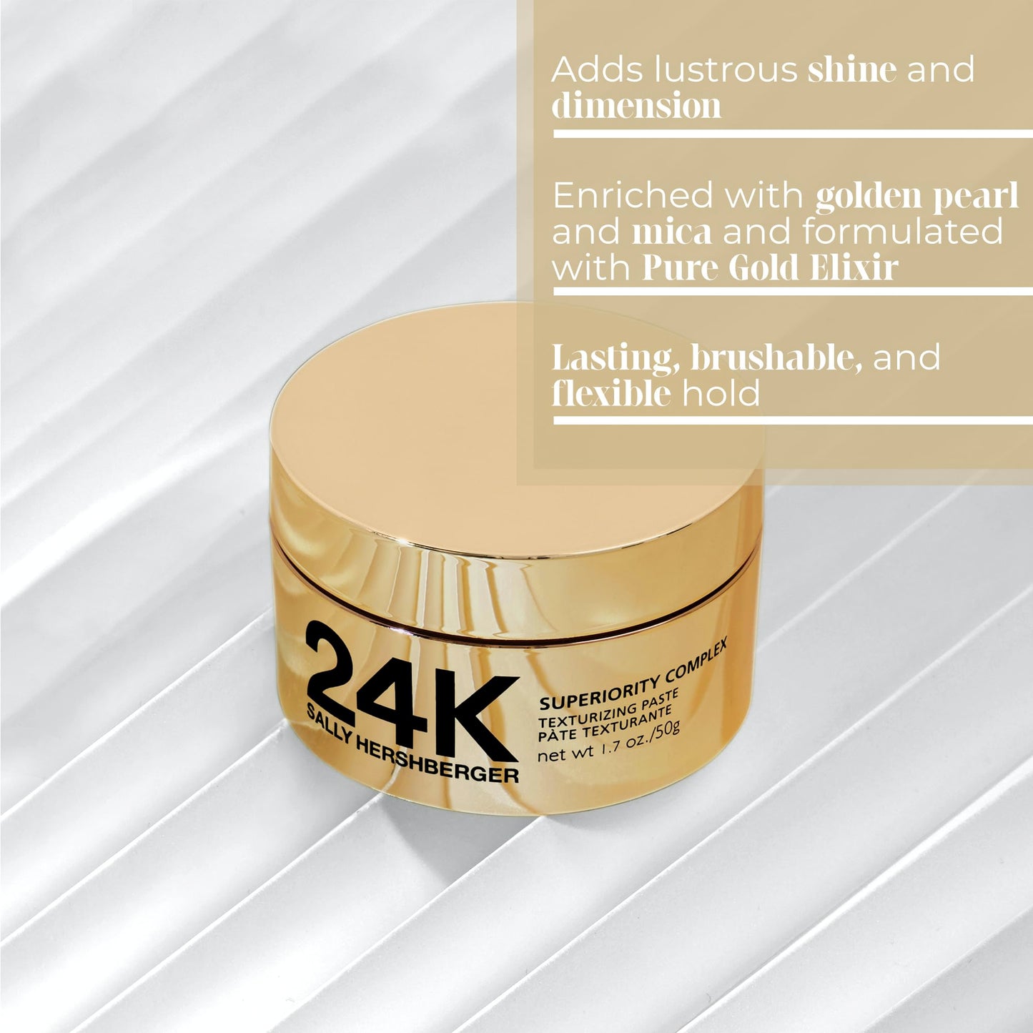 SALLY HERSHBERGER 24K Hair Texturizing Paste for Men & Women - Premium High Shine Pomade - All Day Hold - Hydrating and Volumizing - for Styling