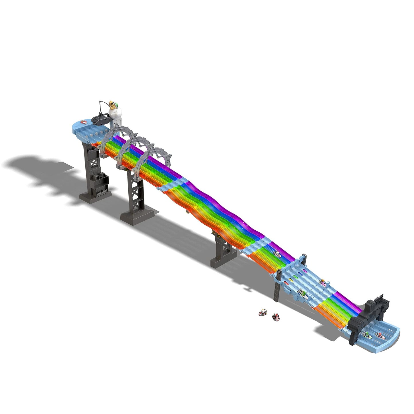 Hot Wheels Mario Kart Rainbow Road Raceway 8-Foot Track Set with Lights & Sounds & 2 1:64 Scale Vehicles, Race with 5-Track Colorful Course with 2…