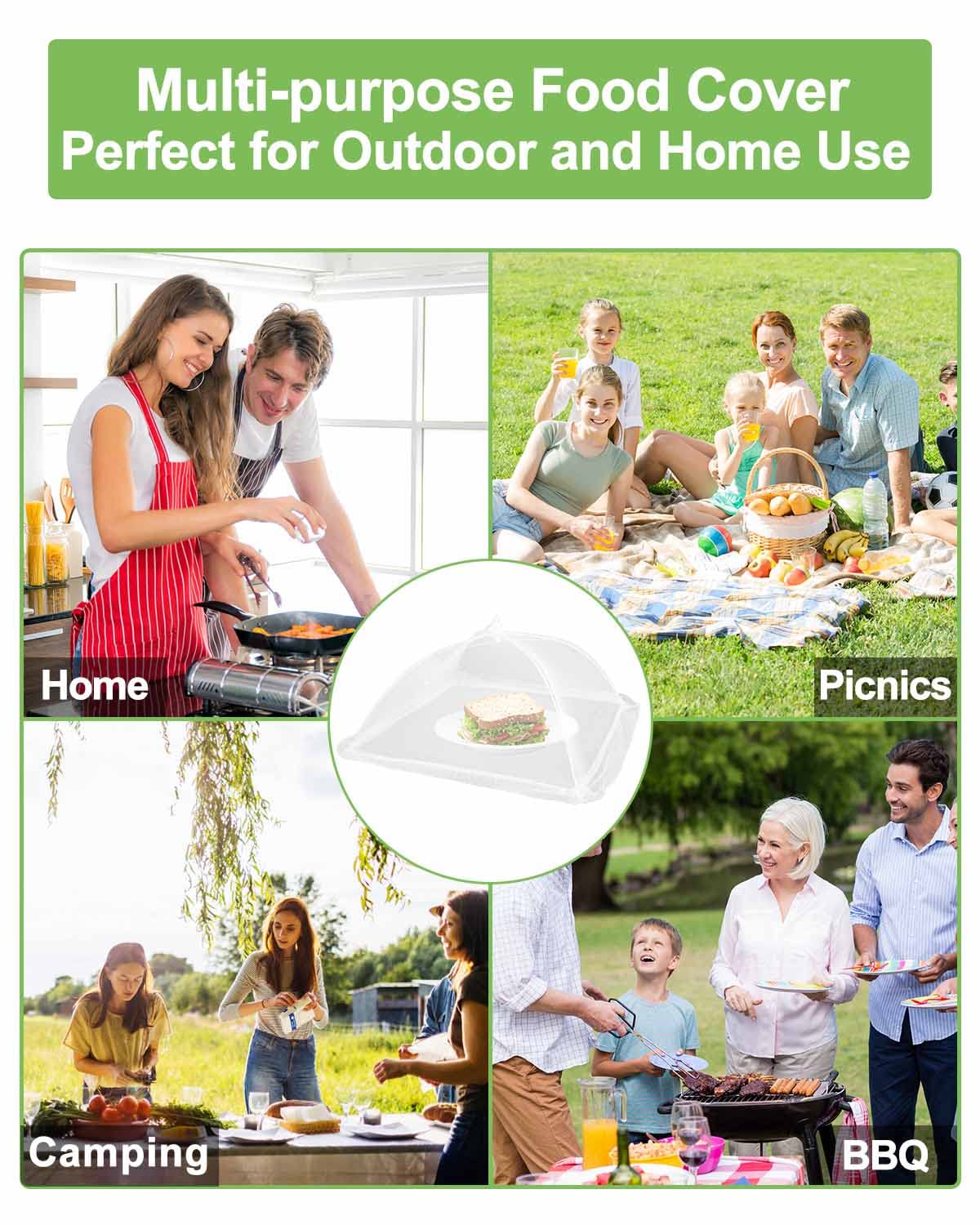 Lauon 6-Pack Large Mesh Food Covers – 17"x17" Pop-Up Tents, White Nylon Umbrella Screens for Outdoor BBQ, Picnics, Camping, Parties