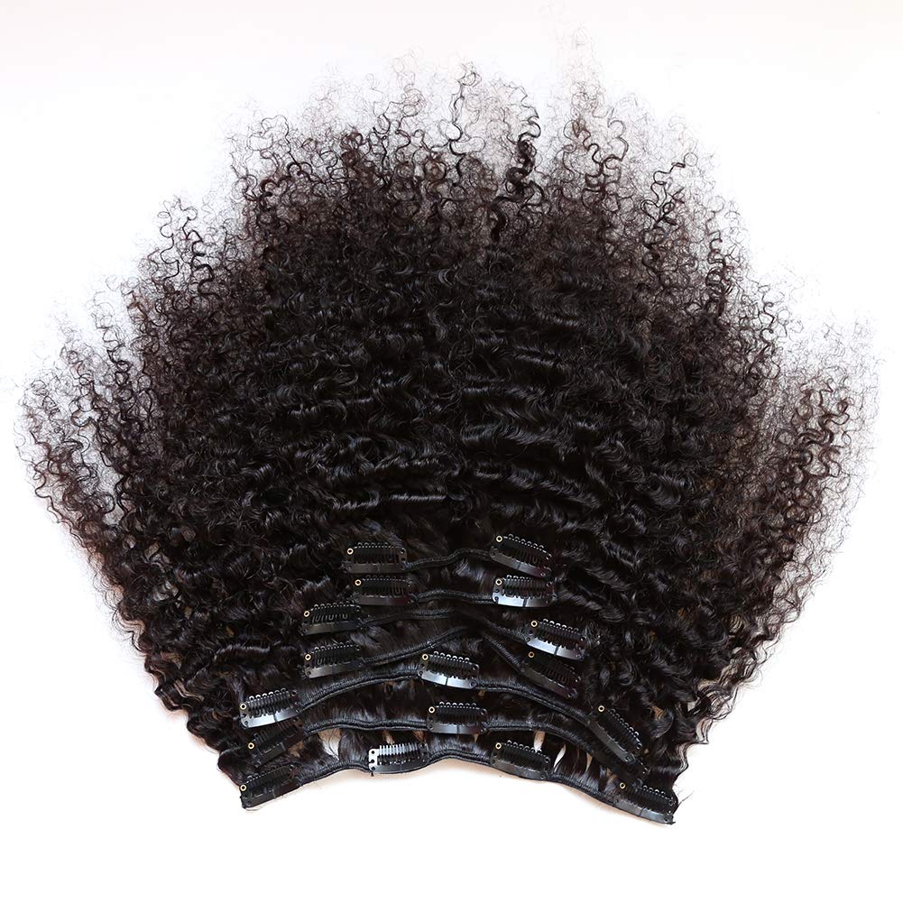 ZigZag Hair Afro Kinky Curly Clip In Human Hair Extensions Brazilian Virgin African American 4B 4C Natural Clip Ins For Black Women (10inch, 3B 3C)