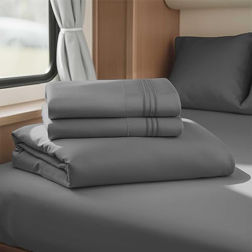 Hearth & Harbor Short Queen Sheets for RV, Dark Grey RV Queen Sheets, Silky Soft 1800 Microfiber Bed Sheet for Camper, 4 Piece RV Bedding with