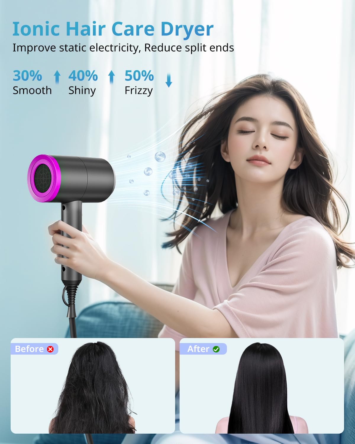 SHRATE Ionic Hair Dryer with Diffuser | Professional Blow Dryer for Curly, Frizzy & All Hair Types | Low Noise & Gentle for Sensitive Hair | Compact Beauty and Personal Care SHRATE