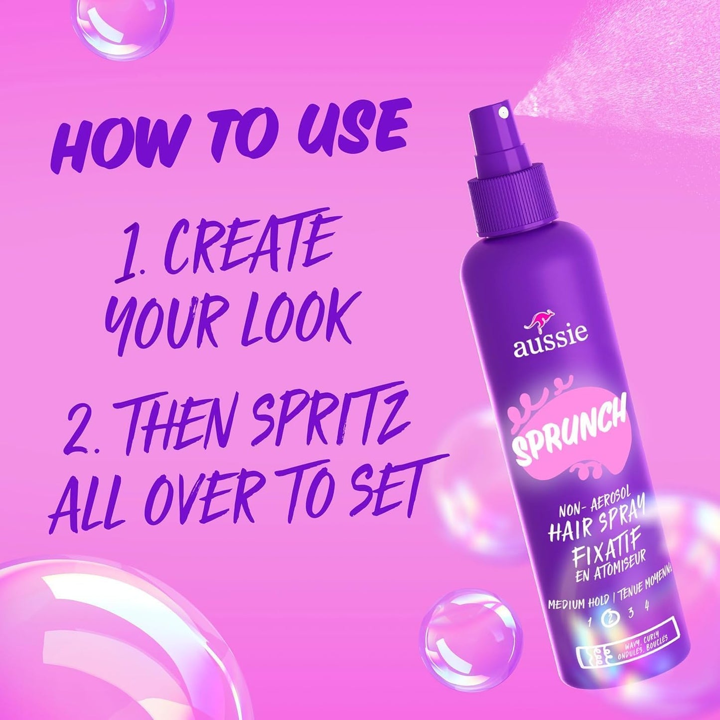 Aussie Sprunch Non-Aerosol Hair Spray for Curly & Wavy Hair, Flexible Hold, Frizz Control,