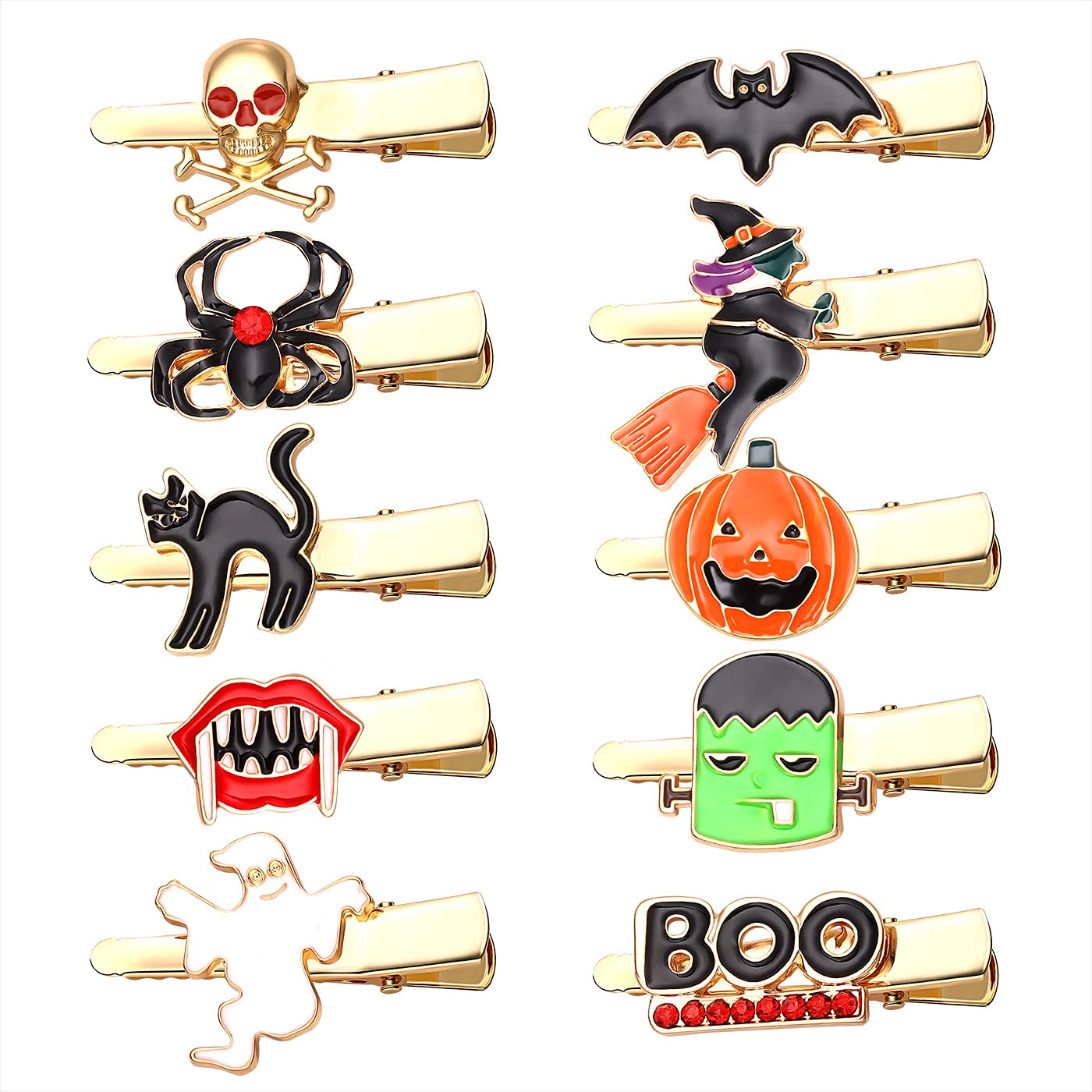 10PCS Halloween Hair Clips for Women Cute Spider Pumpkin Ghost Cat Duckbill Hairpins Small Gothic Alligator Clips Halloween Costume Party Hair
