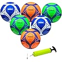 Xcello Sports Soccer Ball Size 4 Assorted Graphics (Orange, Green, Navy) with Pump (Pack of 6)