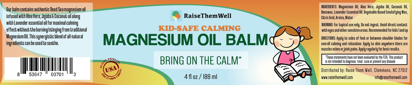 Raise Them Well Kids Calming Magnesium Balm – 4 fl oz | Natural Anxiety & Sleep Support Cream with Lavender, Coconut Oil & Jojoba