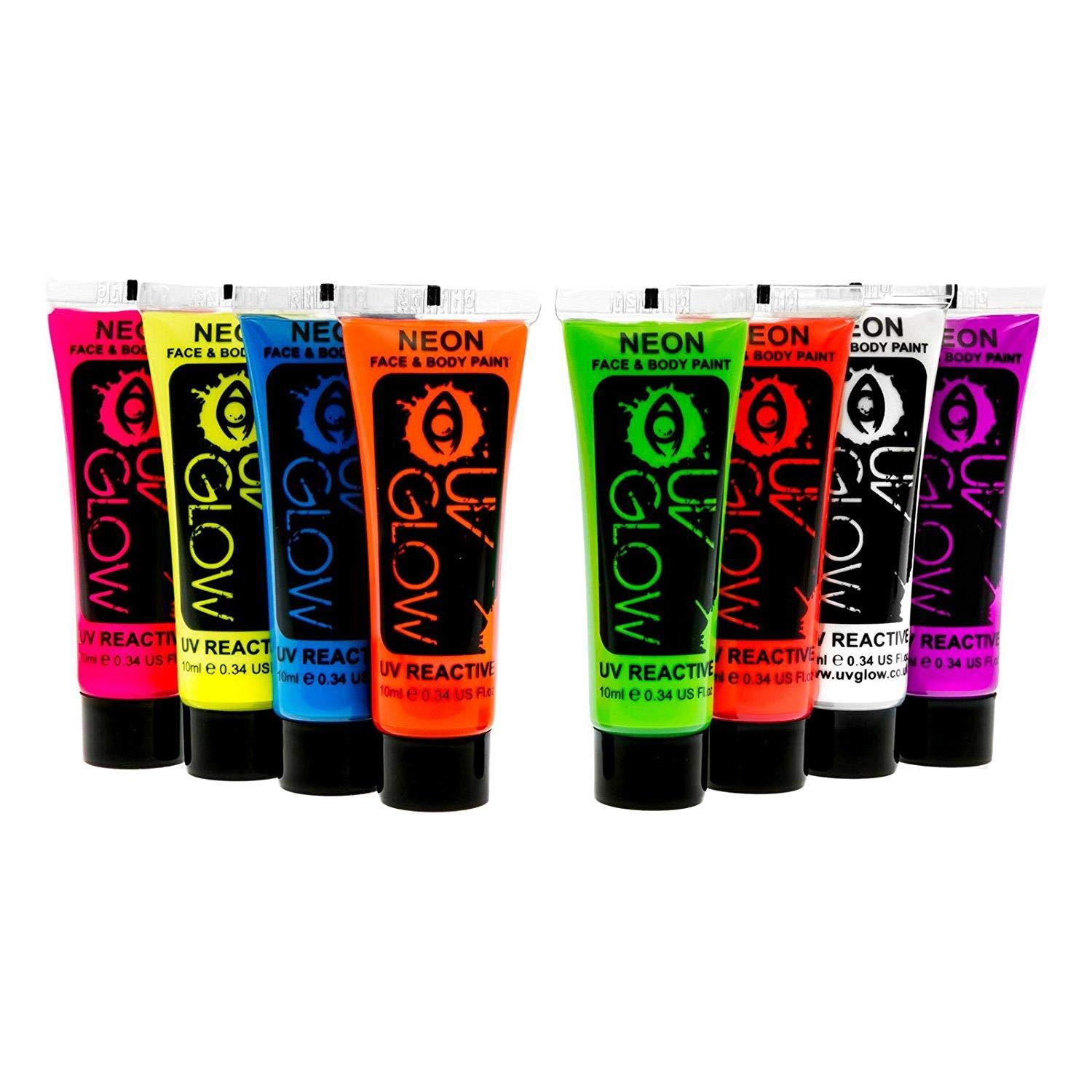 Uv Glow Blacklight Face and Body Paint 0.34oz - Set of 8 Tubes - Neon ...