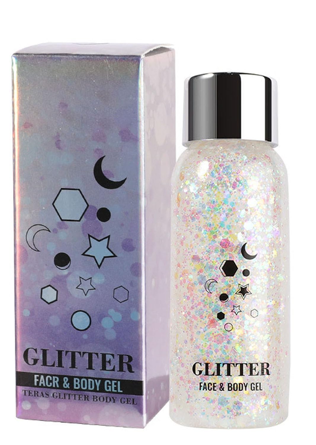 JUDEWY Body Glitter Gel, Face Glitter Body Glitter Glitter Liquid Eyeshadow, Face Hair Nail Glitter, Holographic Makeup Festival Glitter Makeup (01)
