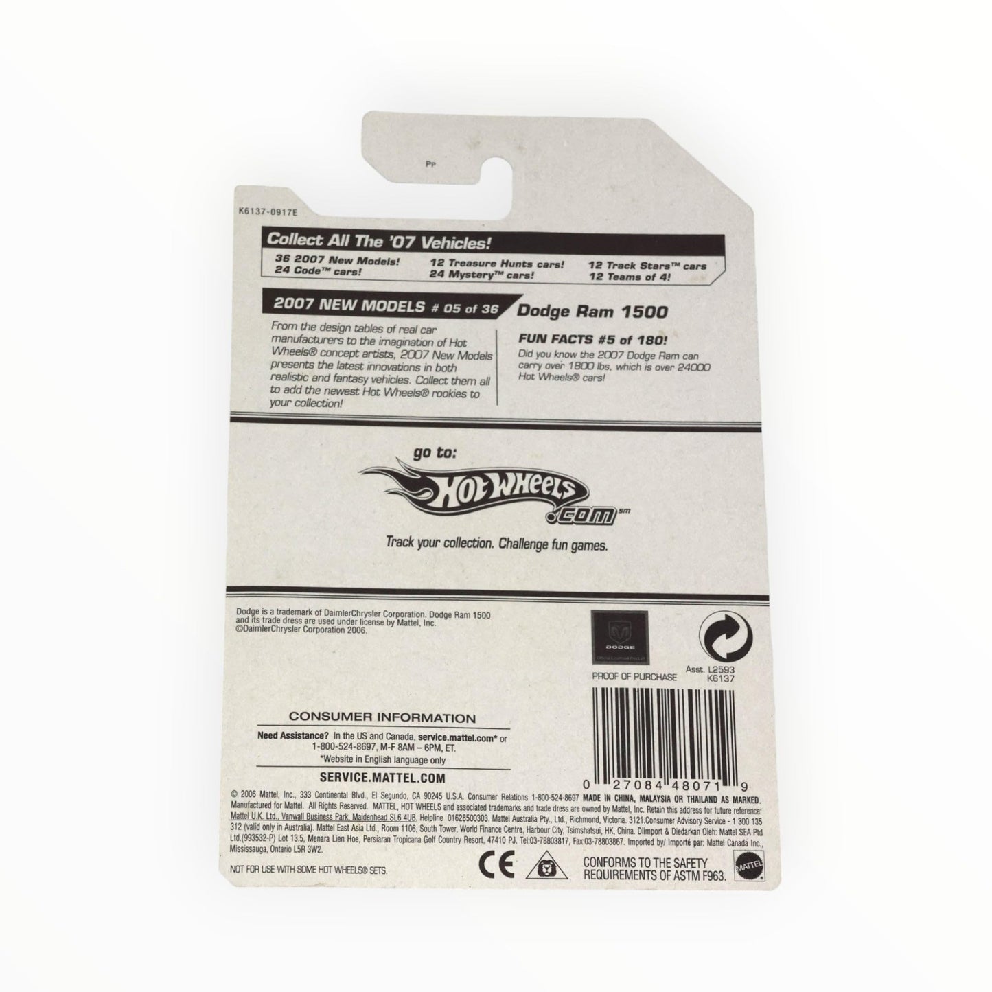 Hot Wheels 2007 New Models 1:64 Scale Yellow Dodge Ram 1500 Die Cast Car #005