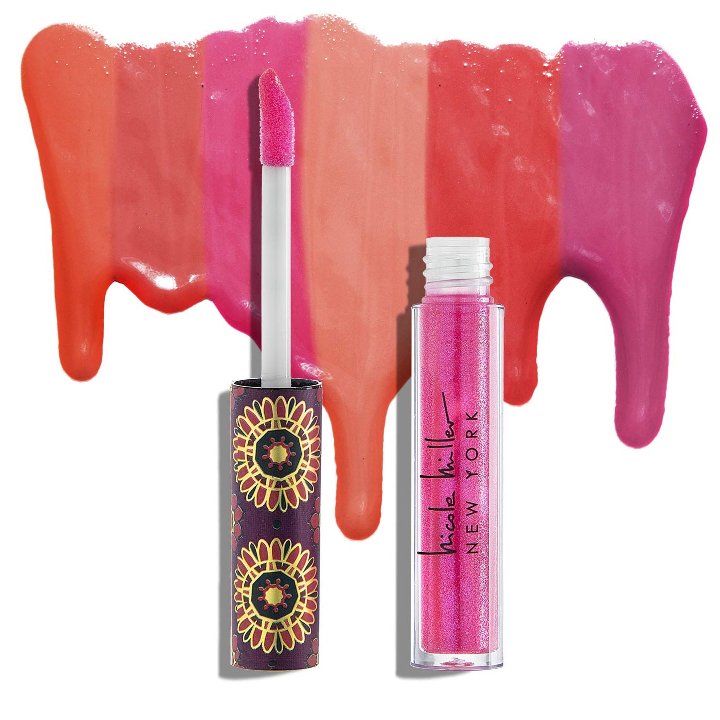 Nicole Miller Lip Gloss Collection Shimmery Glosses for Women and Girls Long Lasting Color Set with Rich Varied Colors, Pink Shimmer, 10 Count (Pack