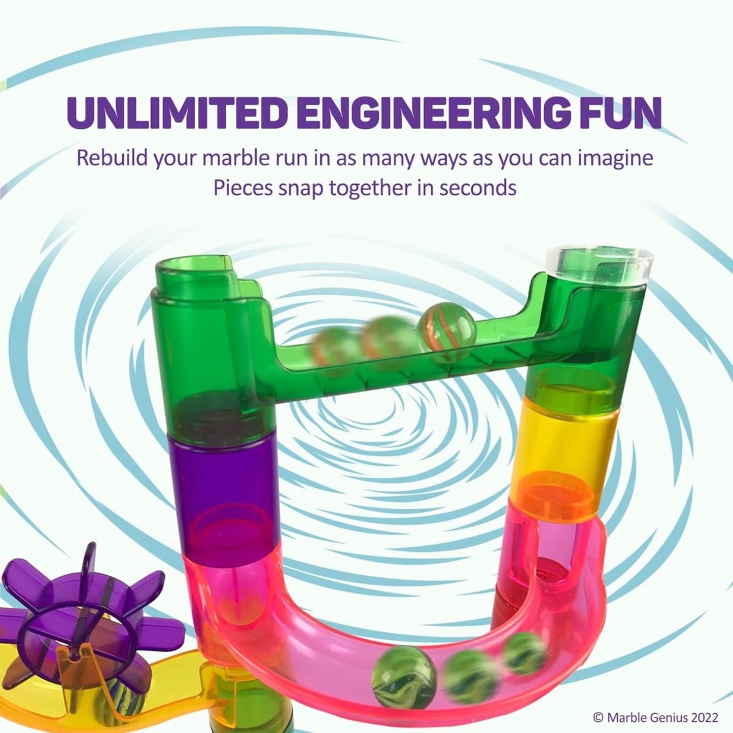 Marble Genius Marble Run Booster Set 20pcs – STEM Construction Building Blocks for Kids Ages 3+, Instruction App Access, Marbles Not Included