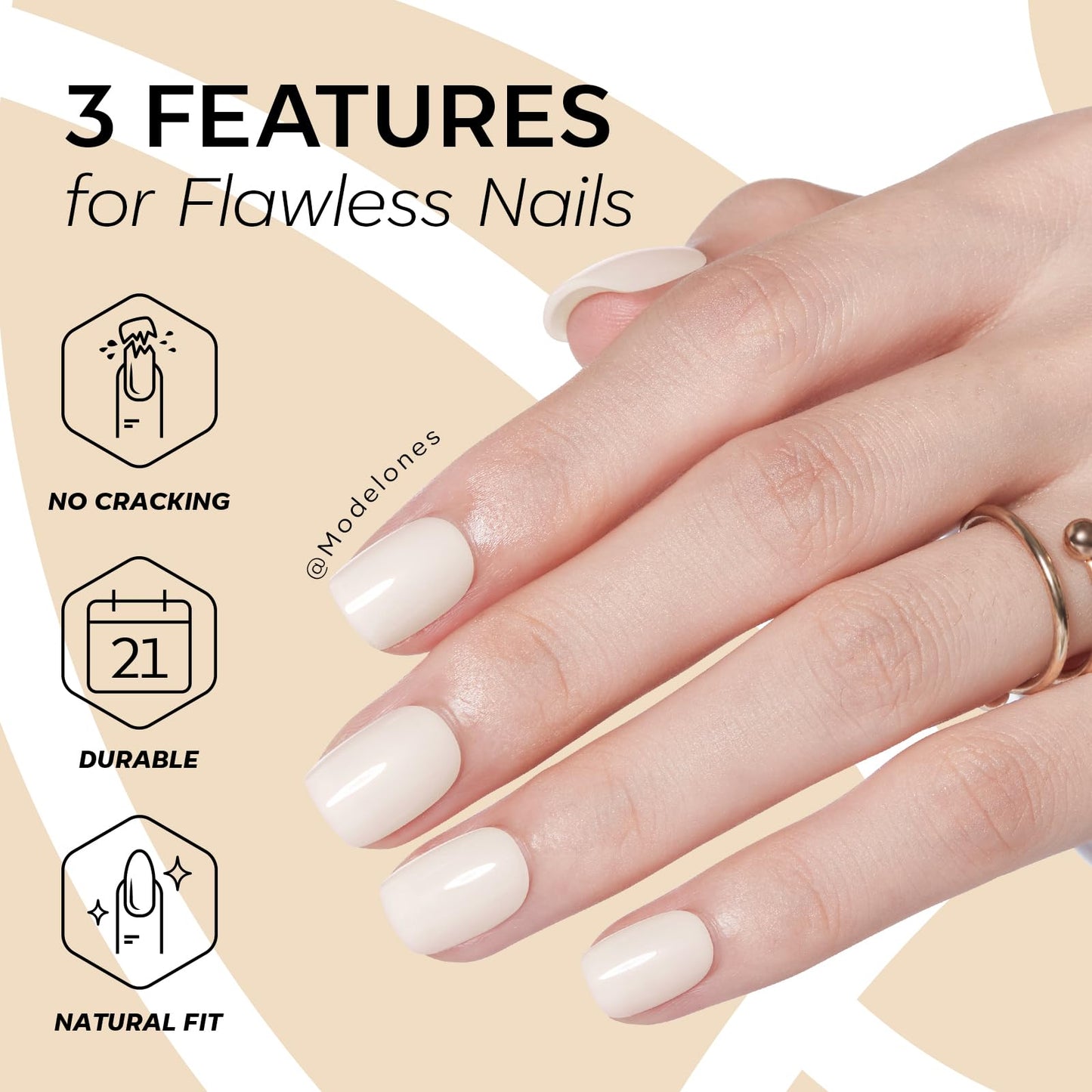 Modelones Extra Short Press on Nails, Milky White Squoval Fake Nails, Reusable Nail Kit with Nail Glue Adhesive Tabs Mini Nail File, Nails Press Ons Beauty and Personal Care modelones