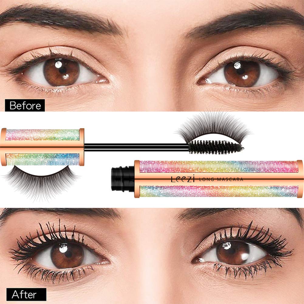 4D Silk Fiber Eyelash Mascara Waterproof - Thickening Long Lasting Smudge-Proof Natural Curling Lengthening All Day Exquisitely Extra Long Black (A)