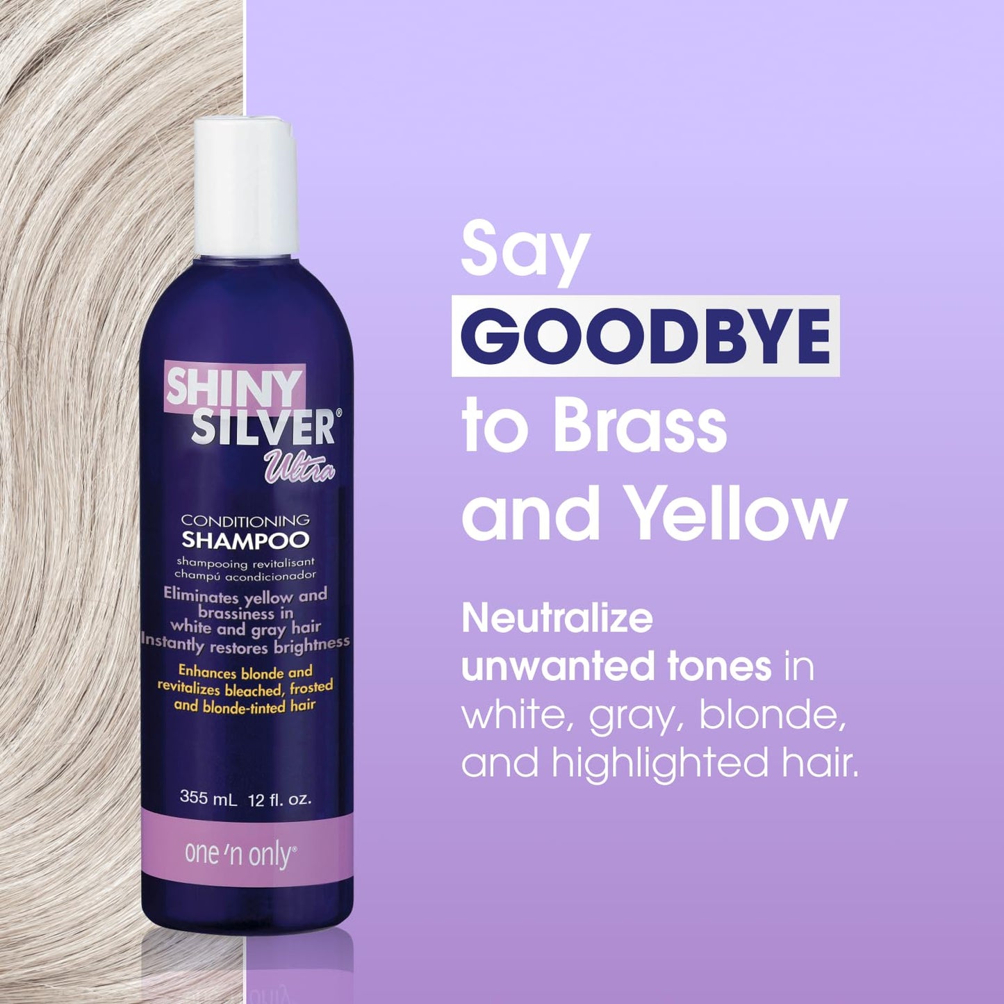 One 'n Only Shiny Silver Purple Shampoo - Argan Oil Toning Hair Shampoo for Blonde, Gray, White & Highlighted Hair - Moisturizes, Brightens & Reduces