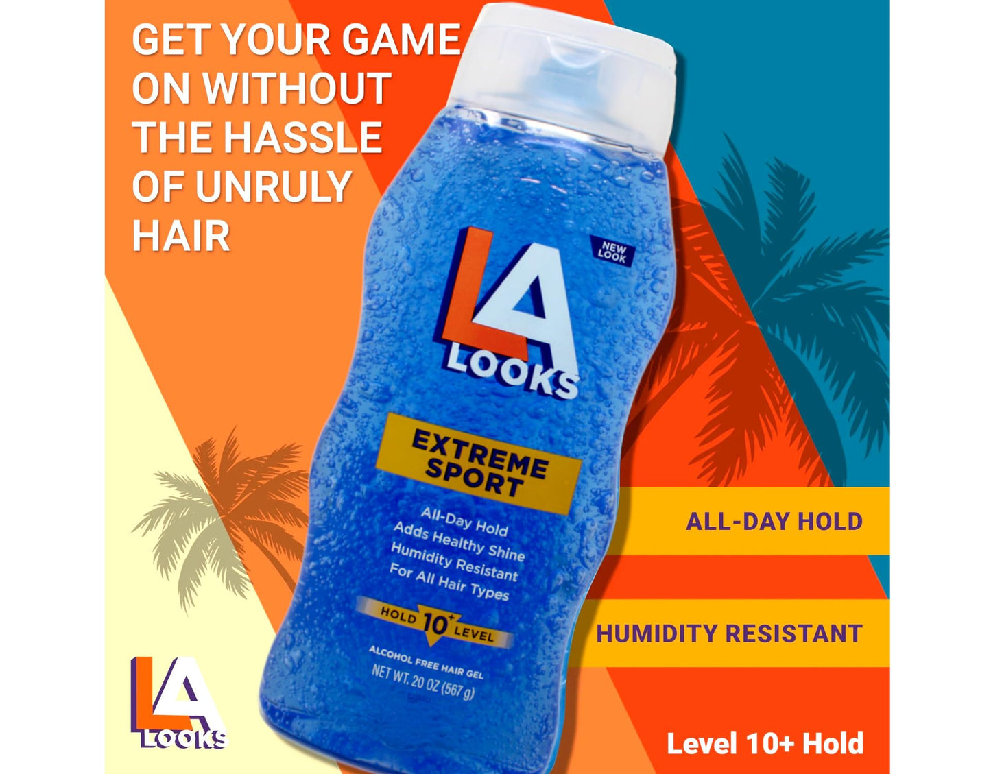 LA Looks Extreme Sport Alcohol-Free Hair Gel, Level 10 Hold, 20 oz