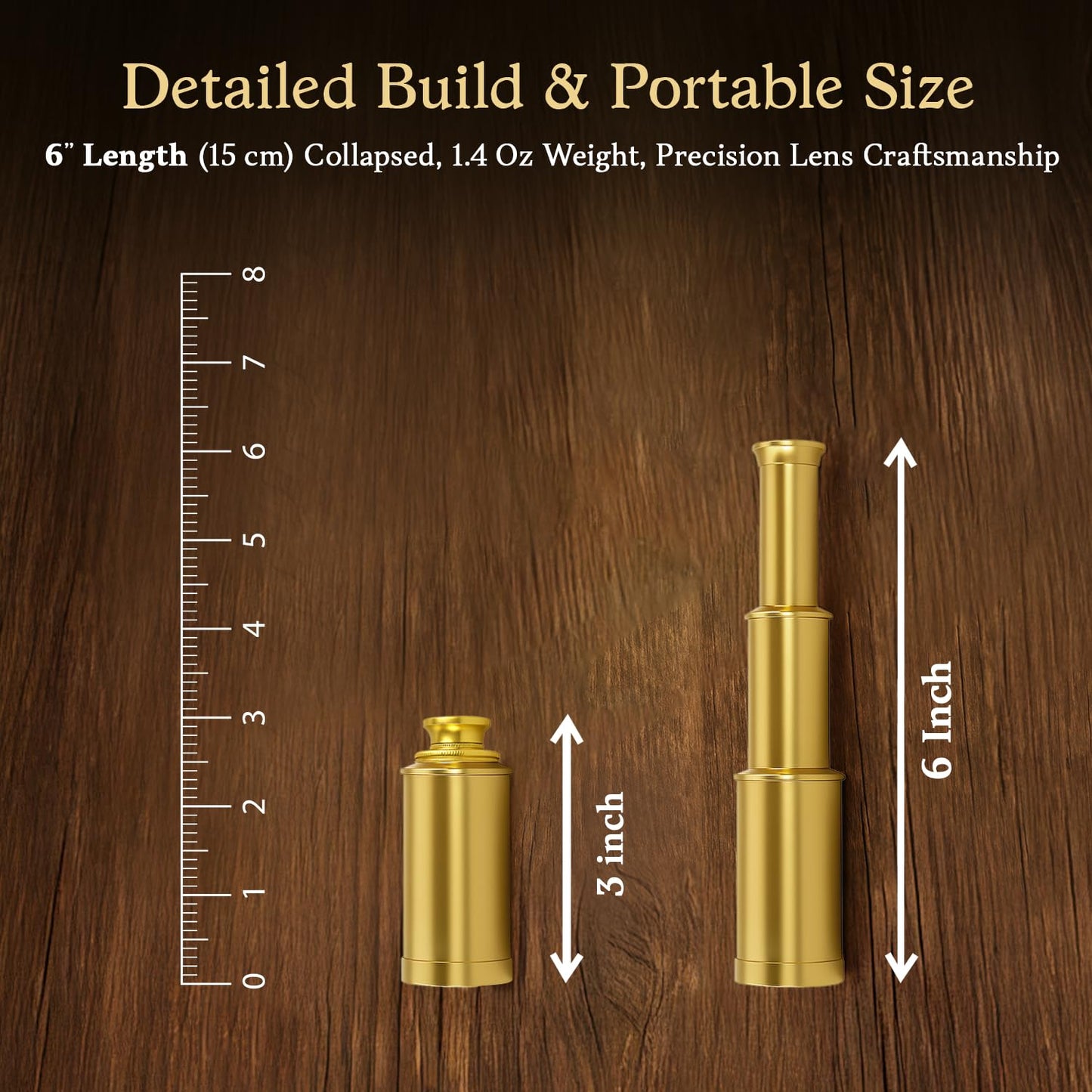 NauticalMart 6" Brass Telescope – Pirate Spyglass with Wooden Box, Nautical Collectible & Decorative Piece for Kids, Adults, Home or Office