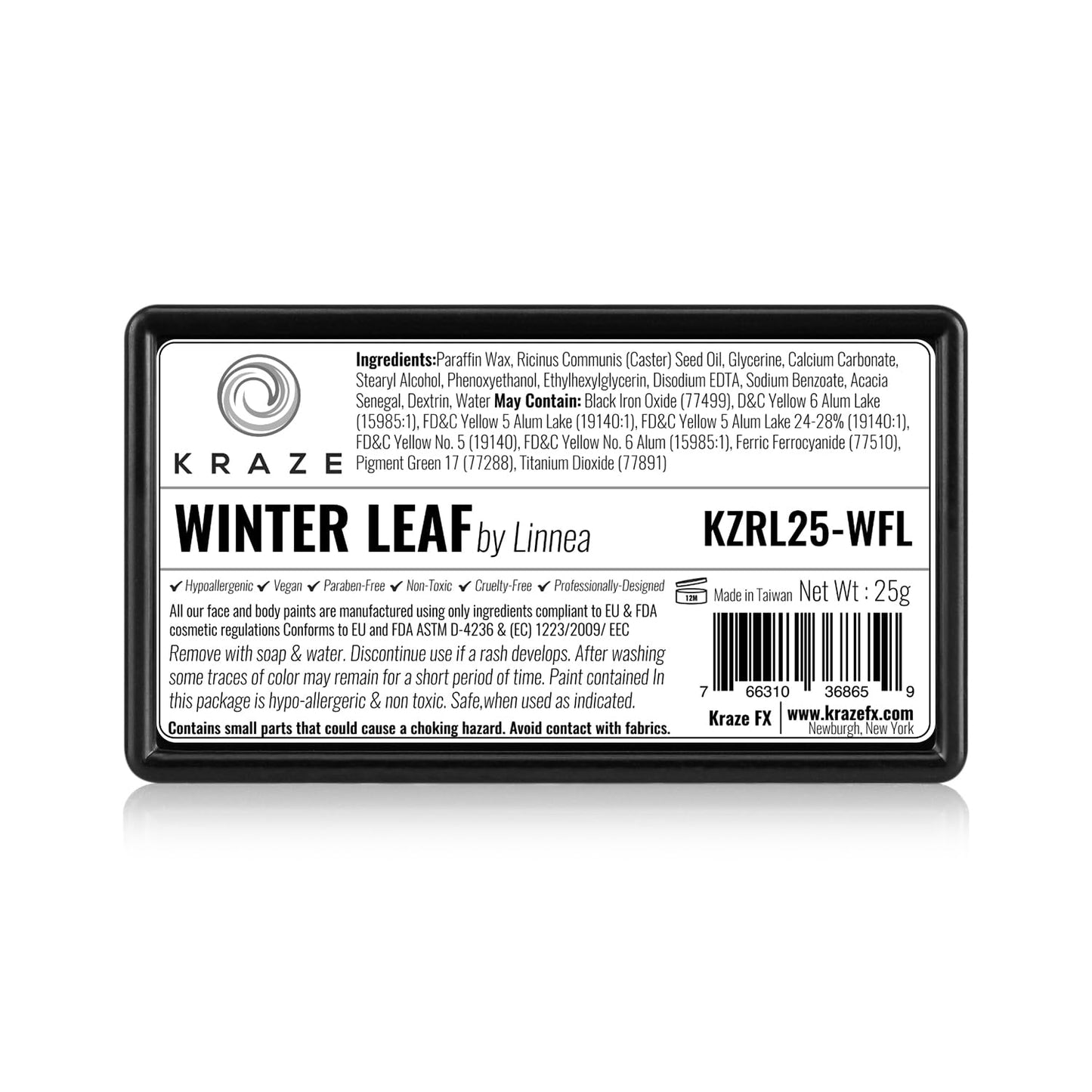 Kraze FX Dome Stroke - Winter Leaf by Linnea (25 gm), Professional 1-Stroke Split Cake, Hypoallergenic, Non-Toxic, Water Activated Face & Body