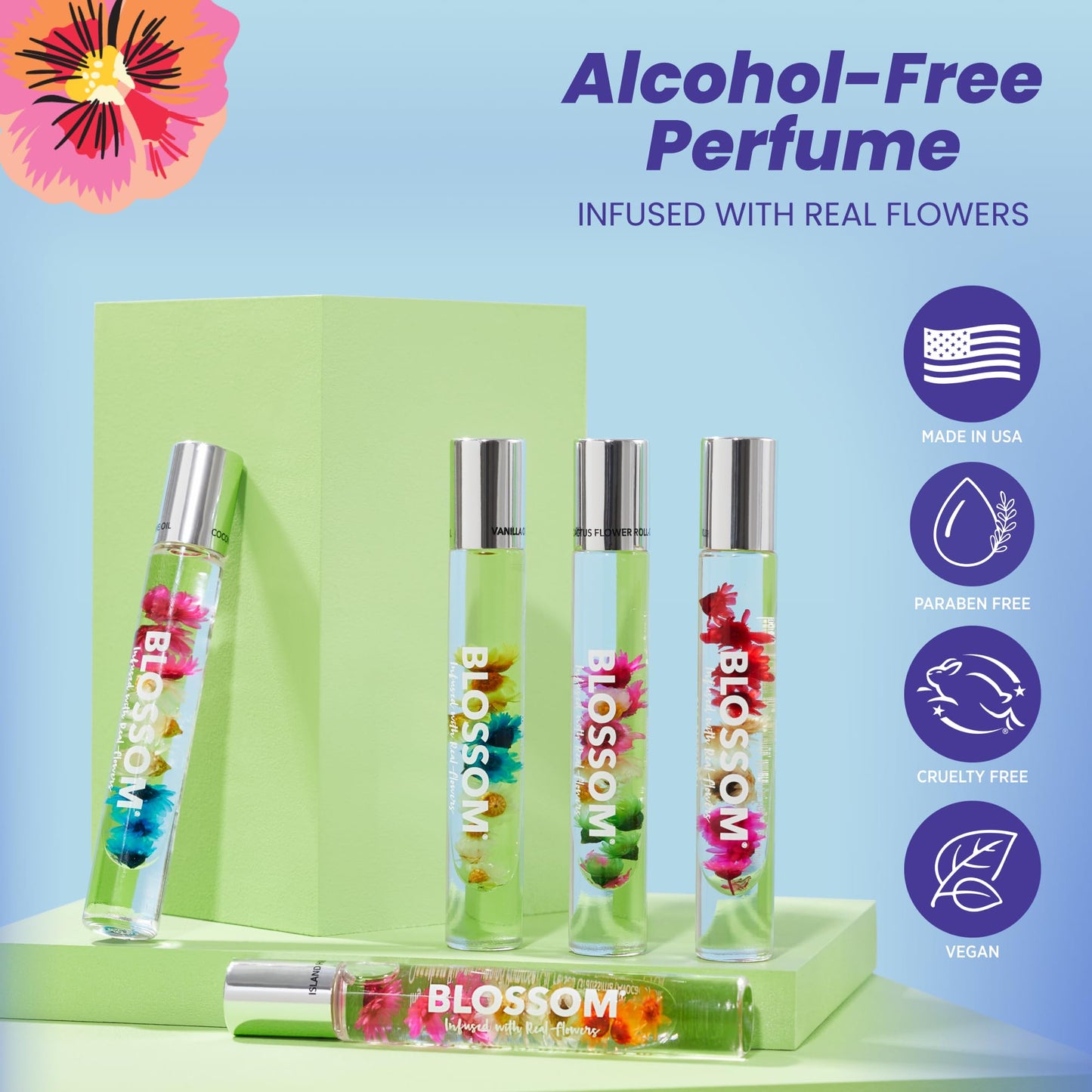 Blossom Roll on Perfume for Women Alcohol Free Rollerball Perfume Oil with Essential Oils, Infused with Real Flowers, Made in USA, 0.20oz (Vanilla