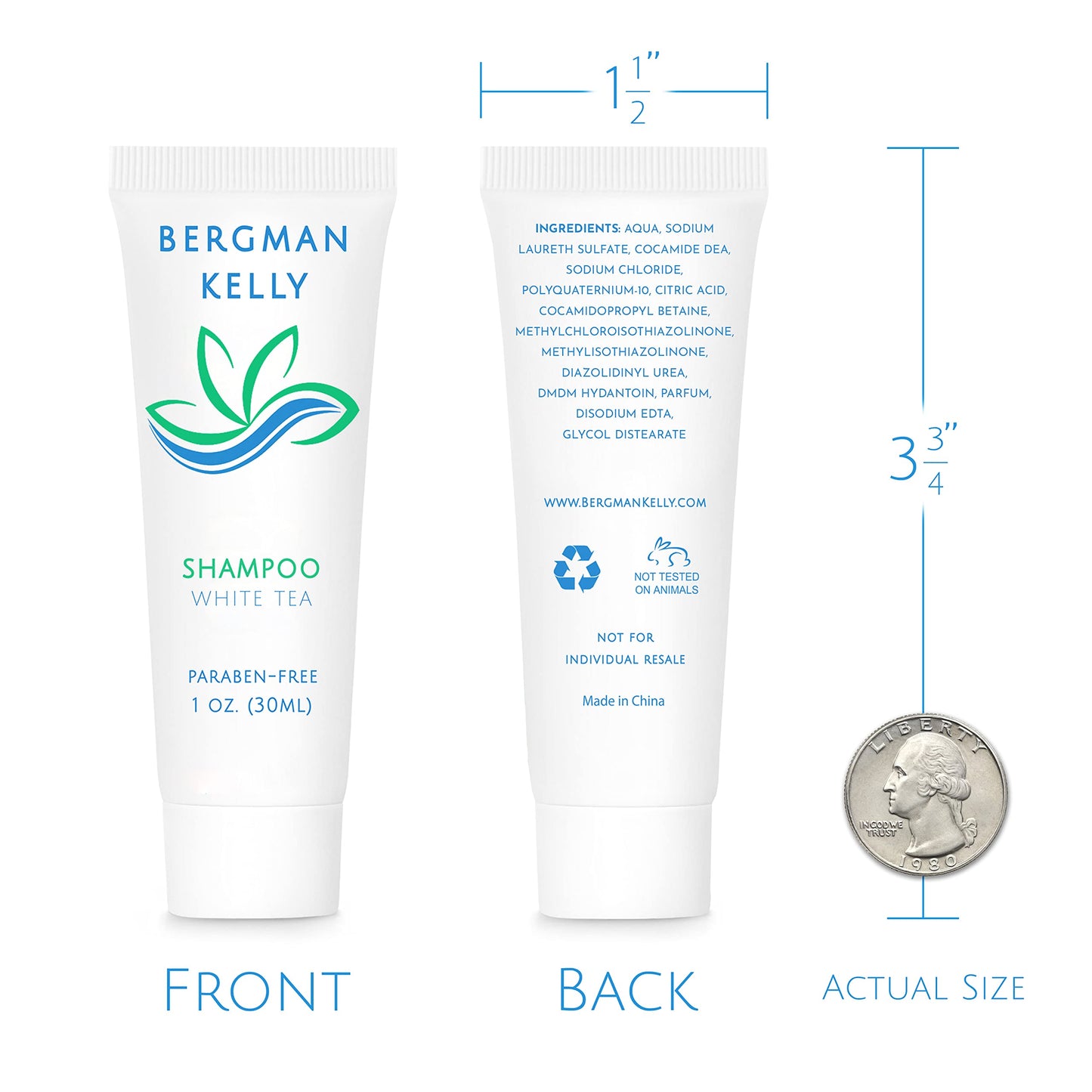 BERGMAN KELLY - Travel Size Hotel Shampoo - 1 fl oz, 100 PK, White Tea - Delight Your Guests with Revitalizing & Refreshing Hair Cleanser for Guest