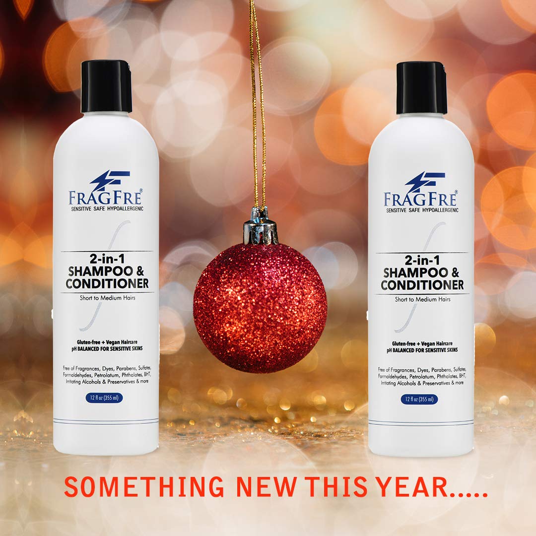 FRAGFRE 2 in 1 Shampoo and Conditioner 12 oz - Fragrance Free Conditioning Shampoo for Short to Medium Hairs - Color Safe Wash and Go - Sulfate Free
