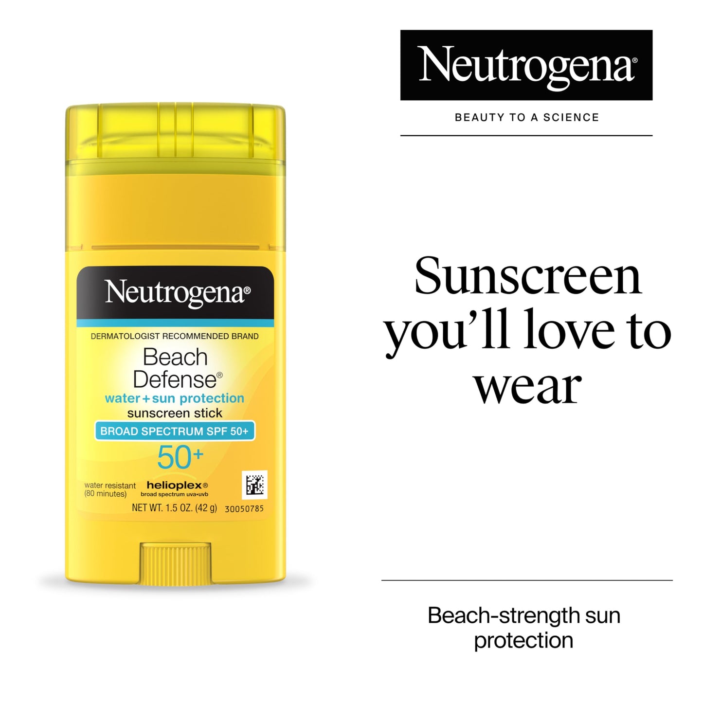 Neutrogena Beach Defense Sunscreen Stick SPF 50, Broad Spectrum Sun Protection for Face & Body, Water-Resistant, Non-Greasy Formula, Travel Size
