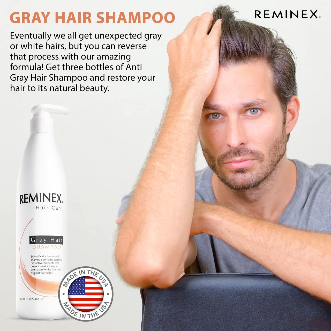 Reminex Anti Gray Hair Shampoo - Proprietary Treatment Infused with Argan Oil To Help Restore Gray And White Hair To Its Natural Color - 13.5 Oz No