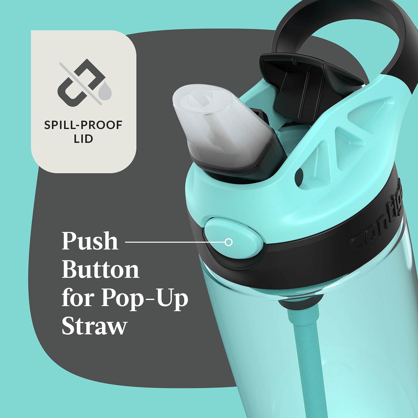 Contigo Aubrey Kids Water Bottle, 2-Pack, 20oz, Jade/Licorice & Juniper/Jade, Spill-Proof Lid, Dishwasher Safe, BPA Free