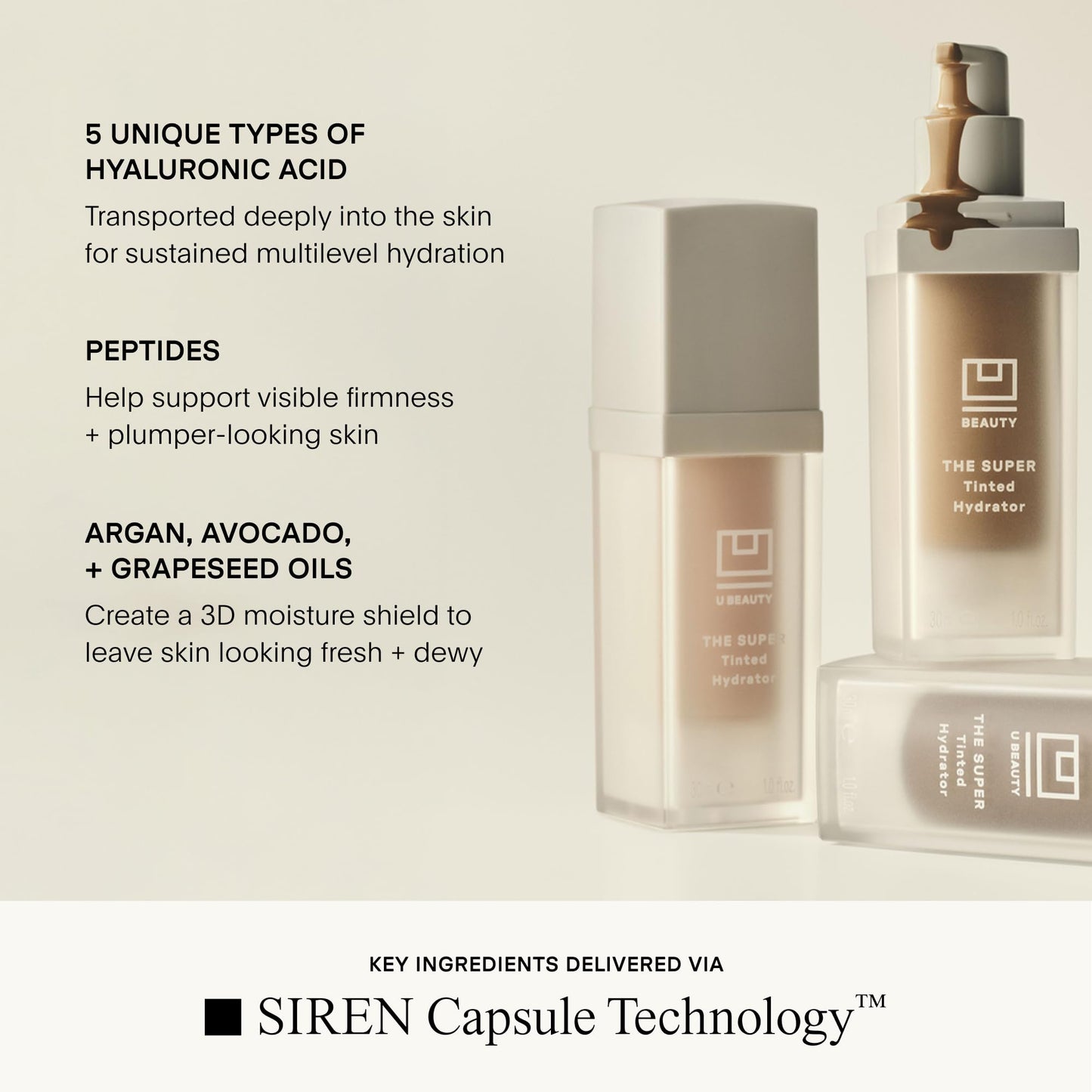 U Beauty The Super Tinted Hydrator Hyaluronic Acid Moisturizing Cream - Mega-Dose Skin Hydrator for Supple, Smooth, and Softer-Looking Skin For Up