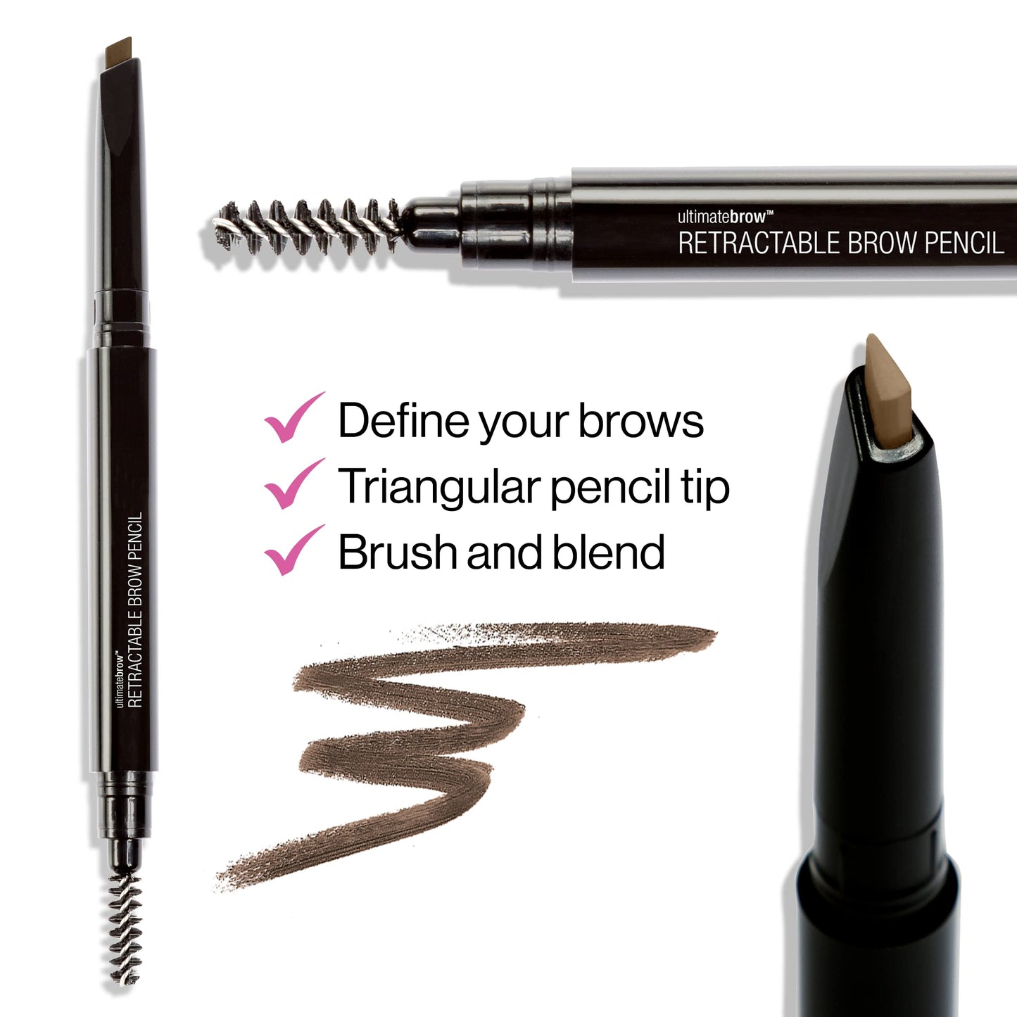 wet n wild Ultimate Eyebrow Retractable Definer Pencil, Ash Brown, Dual-Sided Brow Brush, Fine Tip, Shapes, Defines, Fills Brow Makeup