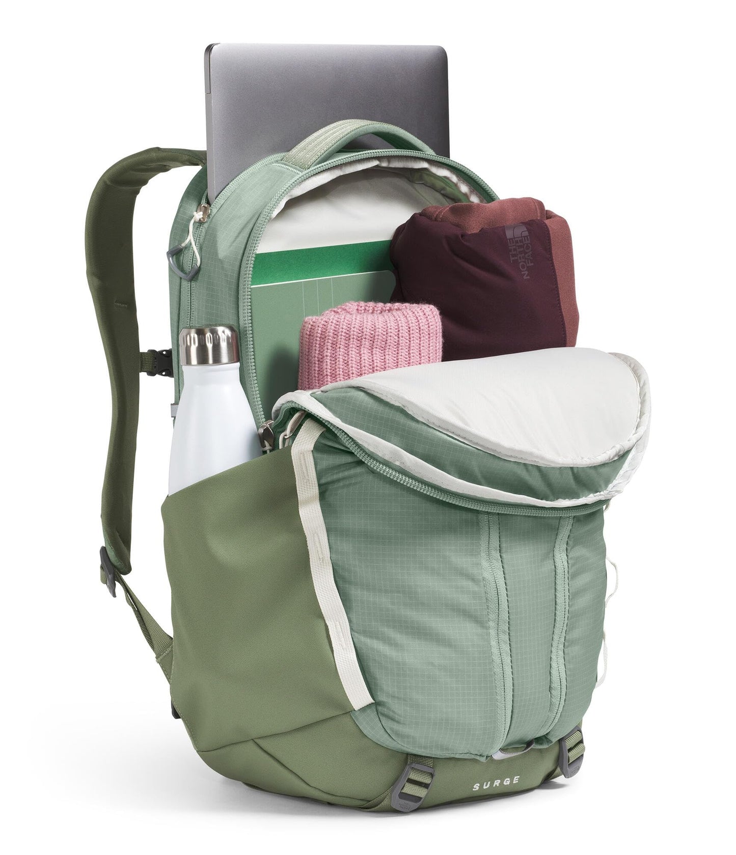 The North Face Women's Surge Commuter Laptop Backpack - Everyday Travel Bag, 16" Laptop Sleeve, Water-Repellent, Slate Moss/Bark Mist, One Size