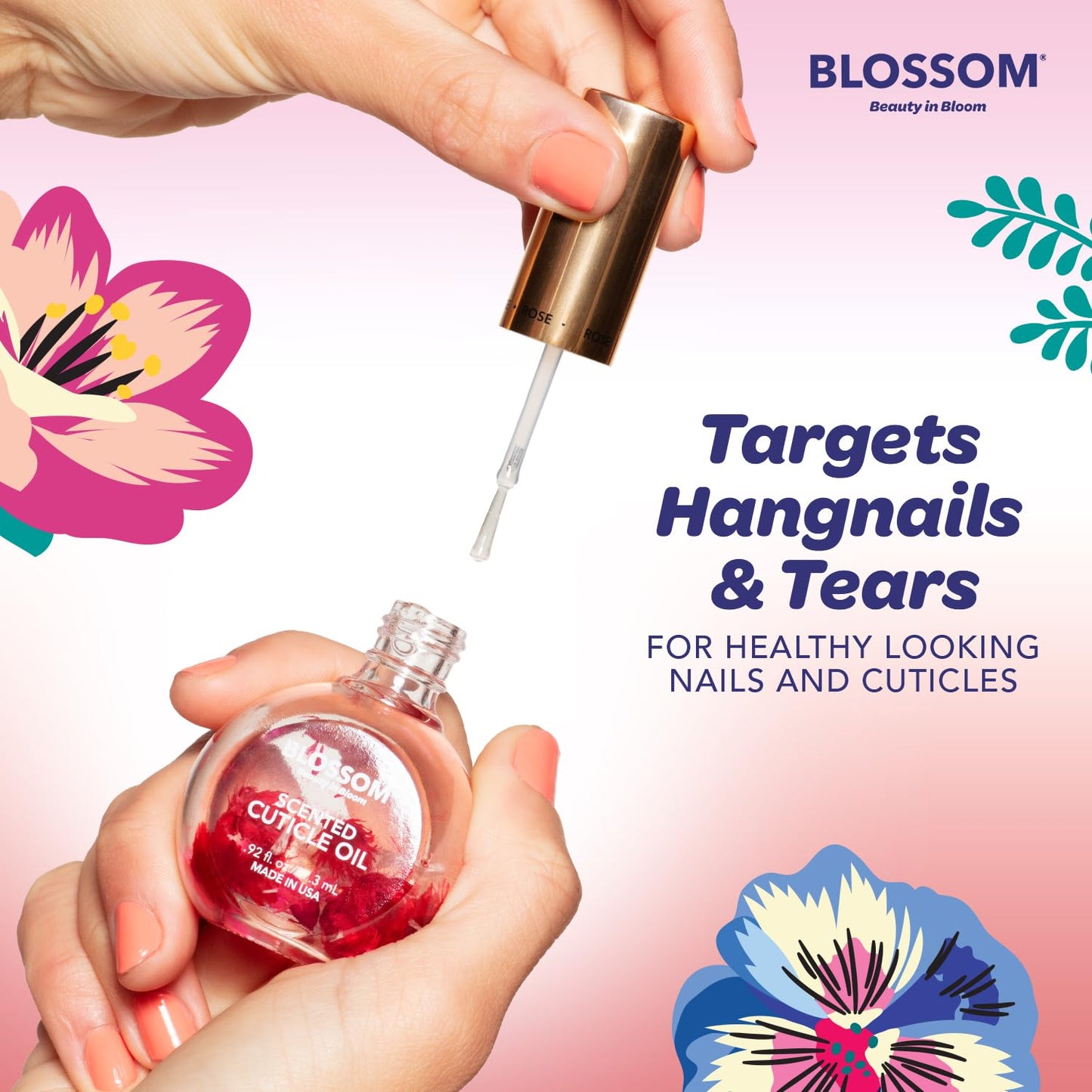 Blossom Cuticle Oil for Nails, Hydrating & Moisturizing, Scented Nail Care with Real Flowers, Made in USA, Strawberry, 0.92 fl oz