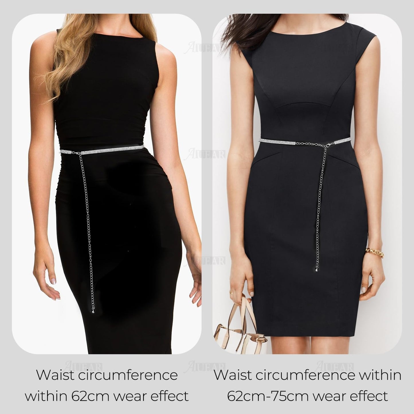 AUEAR, Fashion Silver Crystal Waist Buckle Belt Metal Chain Dress Rhinestone for Women Wedding Party Decor