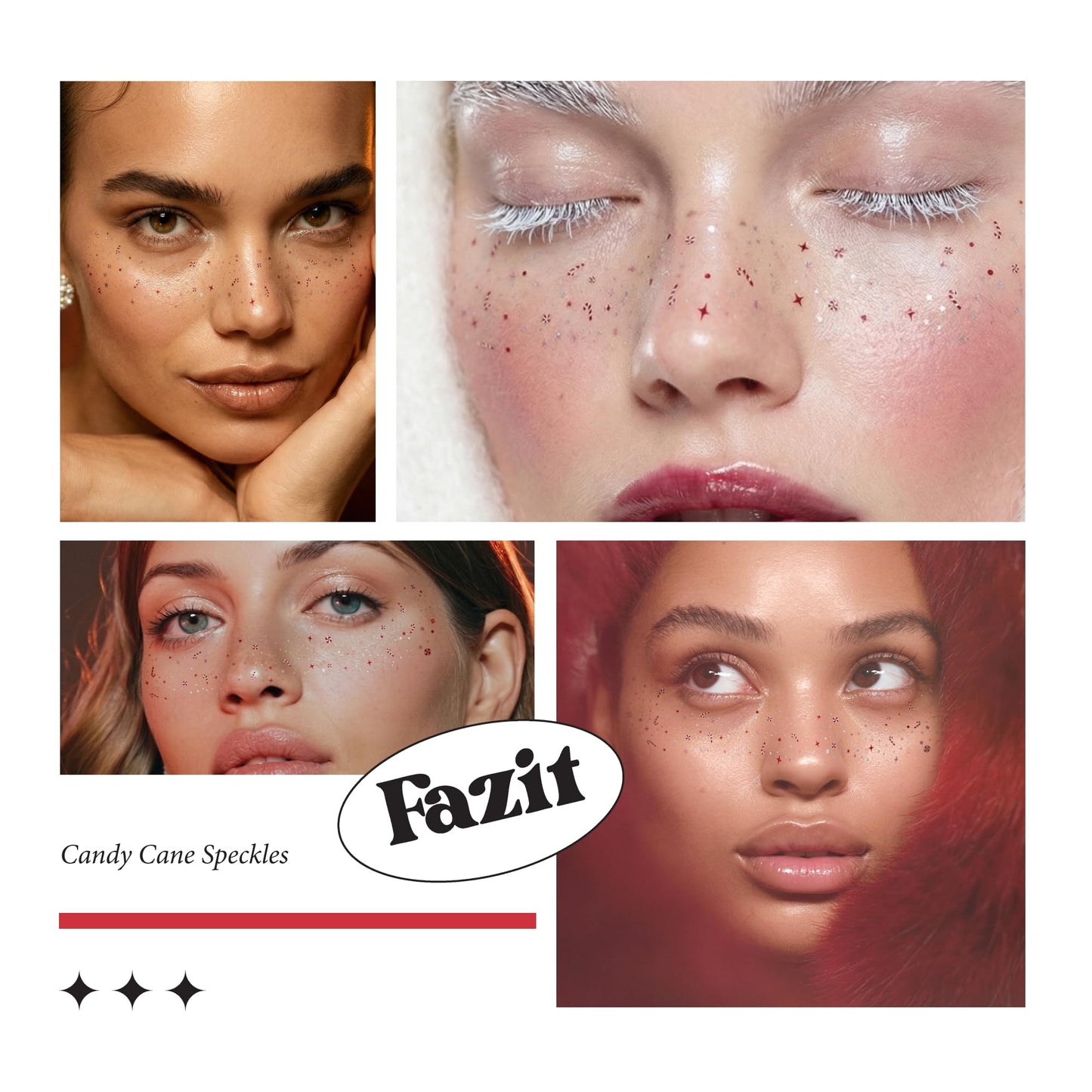Fazit Makeup Patches - Candy Cane Speckles - Glow Up Make-Up Patches - Cute Glitter Makeup Accessories for Women - Cosmetic Glitter for Face